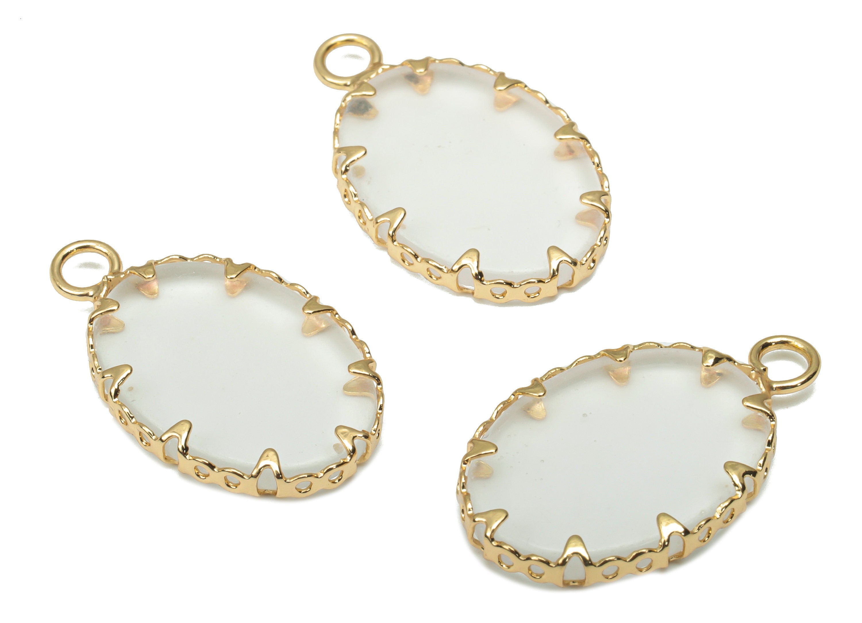 Clear Quartz Crystal Oval Earring Charms - Brass Oval Pendant - Natural Stone - Gold Tone Plated Brass – 23.42x14.3x2.89mm – NS1684B - DOMEDBAZAAR