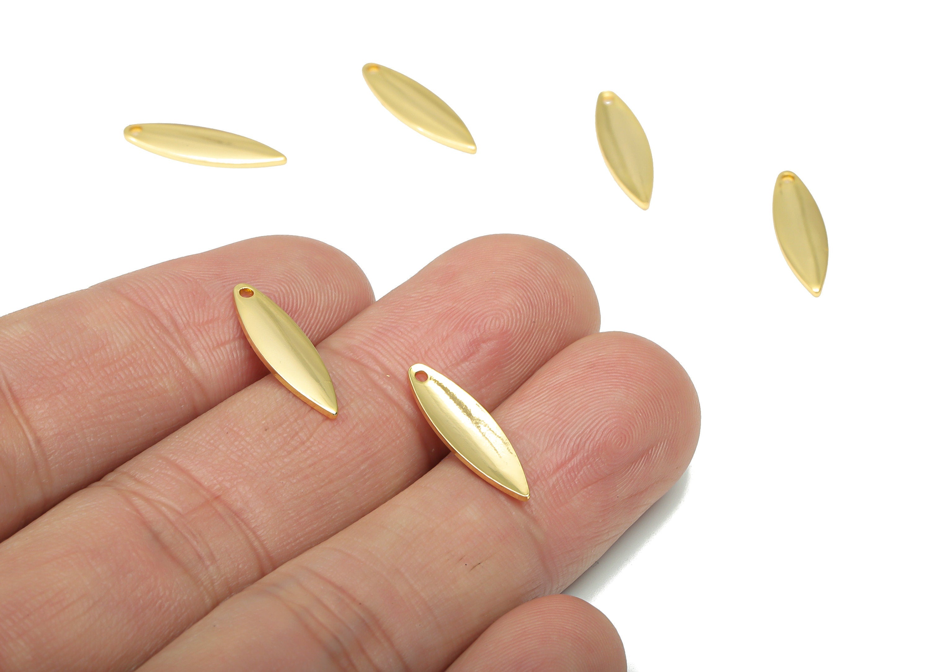 Brass Long Oval Earring Charms - Gold Marquise Pendant - 18K Real Gold Plated Brass - Jewelry Making Supplies - 17.47x5.03x0.85mm - RGP4352 - DOMEDBAZAAR