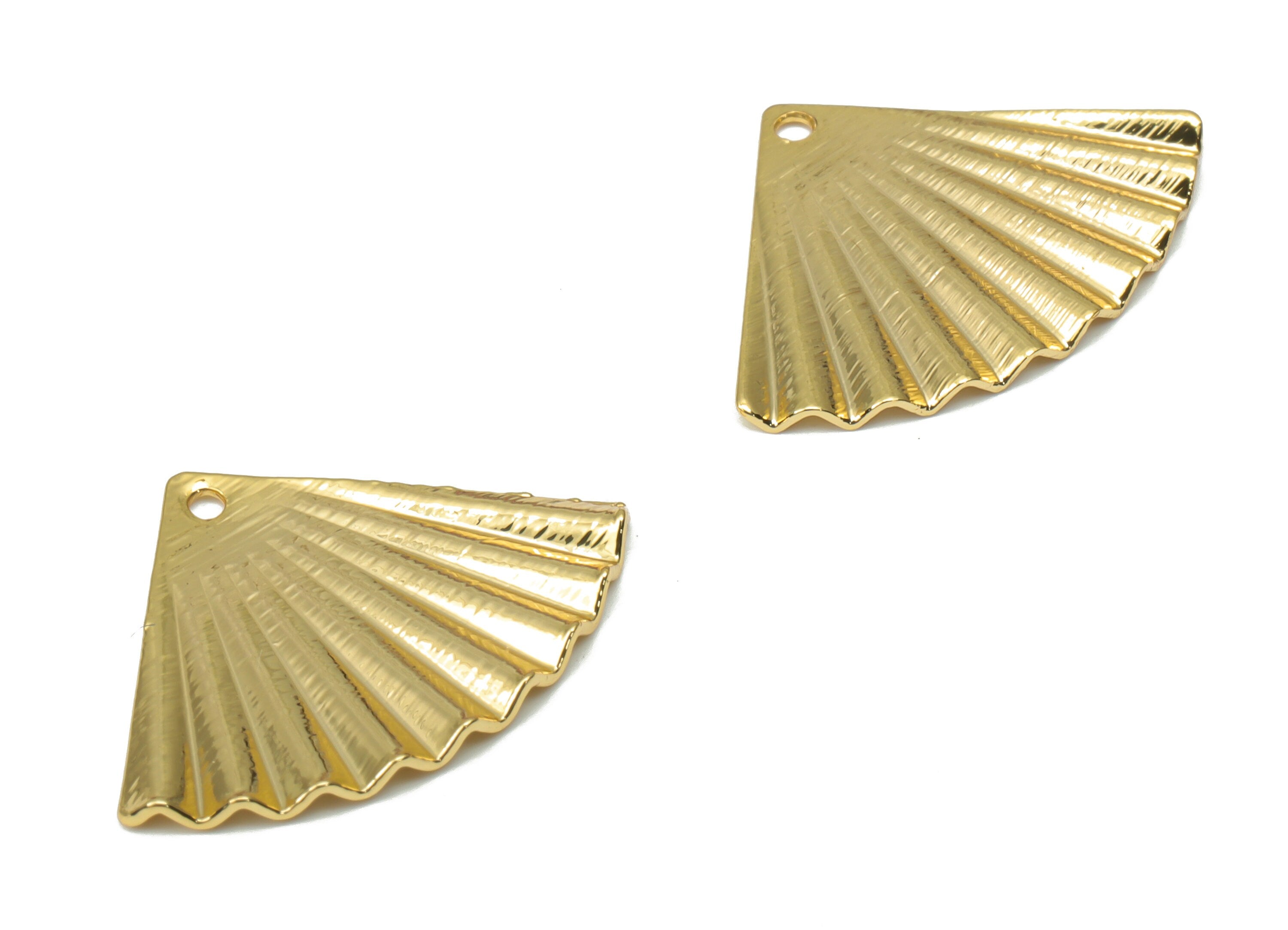 Brass Texture Fan Earring Charms - Gold Quarter Circle Pendant - 18K Real Gold Plated Brass - Jewelry  Supplies - 19.95x14.6x1.3mm - RGP4353 - DOMEDBAZAAR
