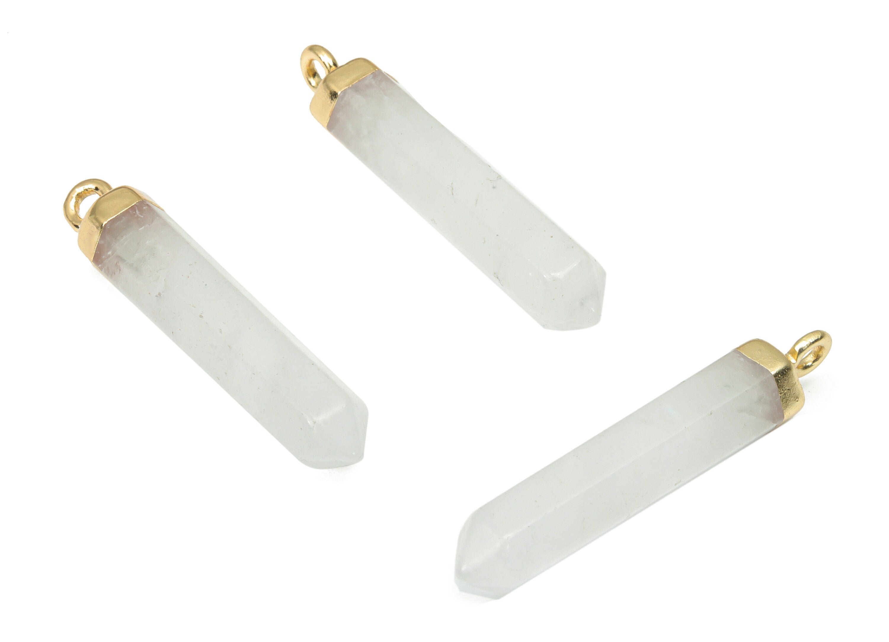 Clear Quartz Crystal Spike Earring Charms - Iron Long Tower Pendant - Gold Tone Plated Iron – Jewelry Supplies - 31.7x5.68x5.68mm – NS1763A - DOMEDBAZAAR