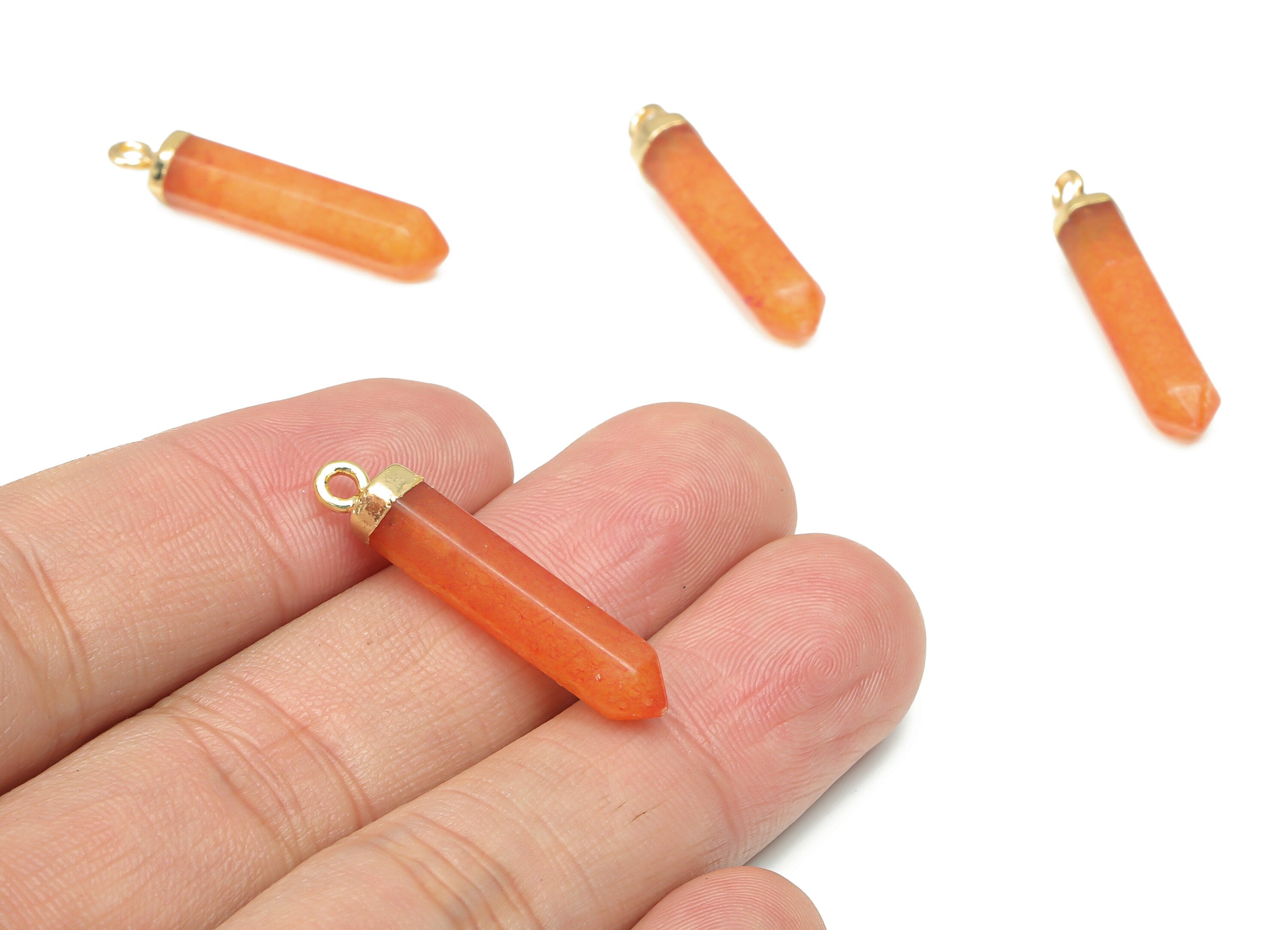 Orange Jade Spike Earring Charms - Iron Long Tower Pendant - Gold Tone Plated Iron – Jewelry Supplies - 31.7x5.7x5.7mm– NS1763B - DOMEDBAZAAR