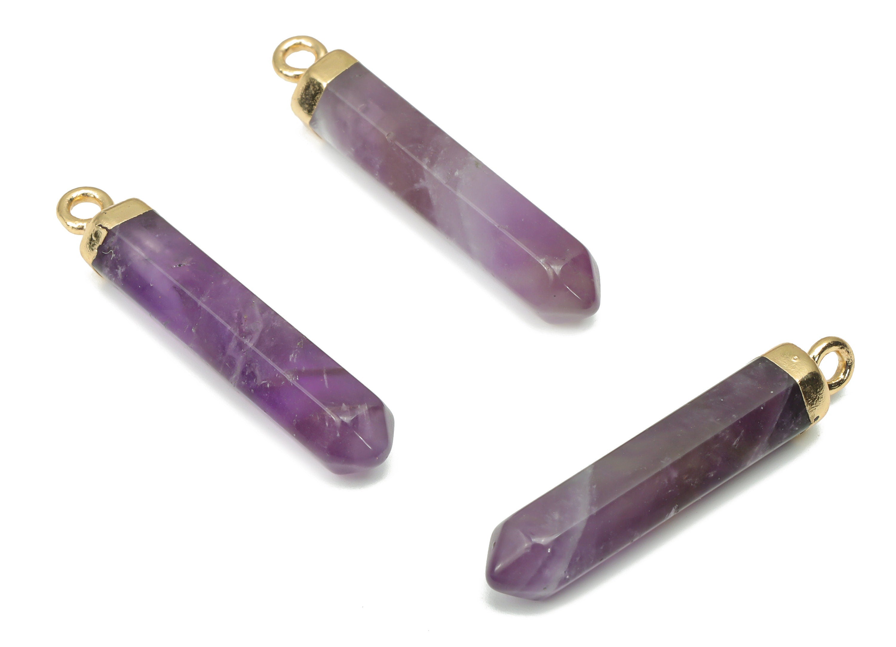 Amethyst Spike Earring Charms - Iron Long Tower Pendant - Gold Tone Plated Iron – Jewelry Making Supplies - 31.7x5.68x5.68mm – NS1763D - DOMEDBAZAAR