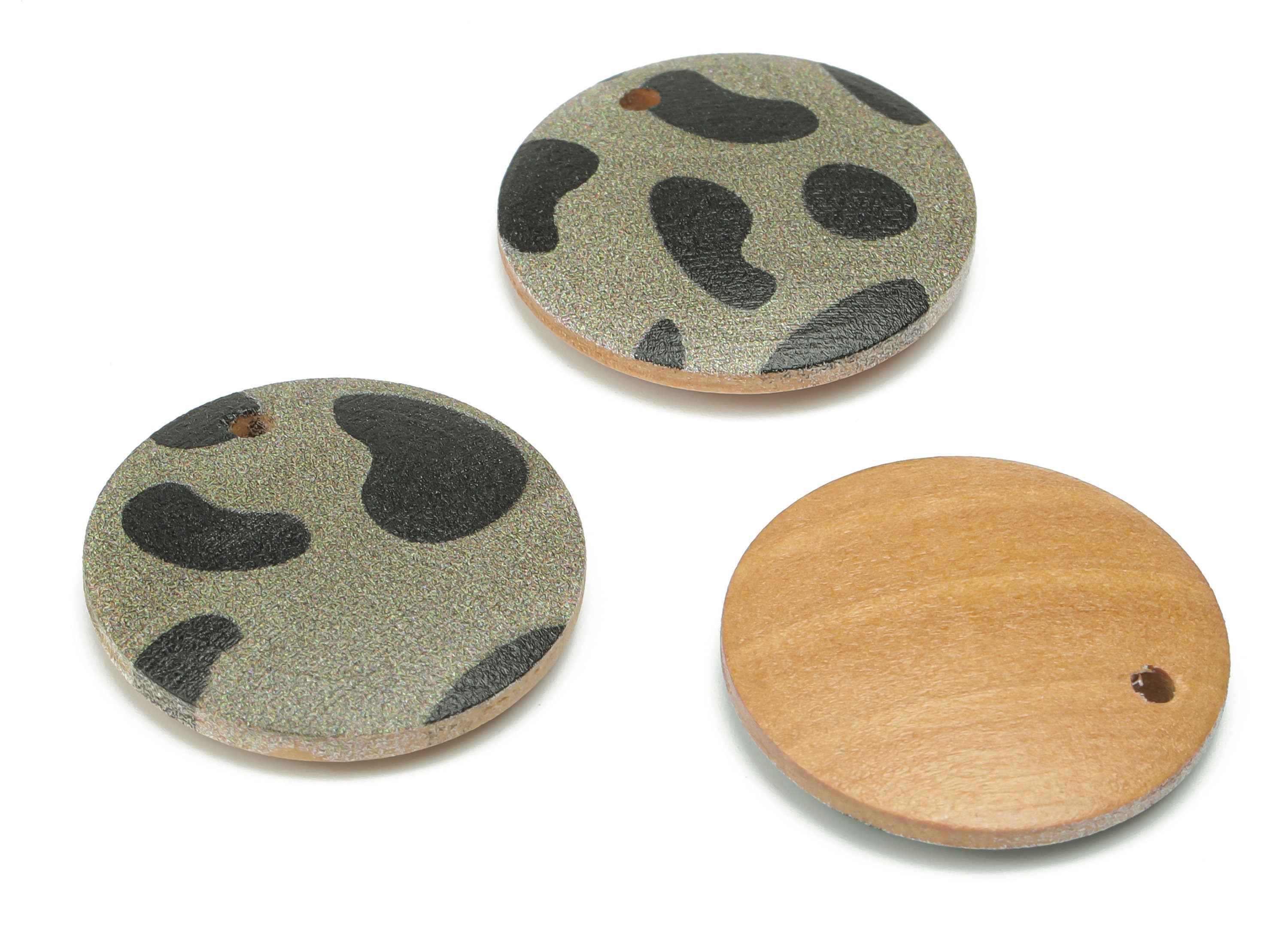Hemu Wood Round Leopard Earring Charms - Hemu Wood Leopard Circle Disc - DIY Jewelry Making Supplies - 25.22x25.22x4.98mm - BB1196 - DOMEDBAZAAR