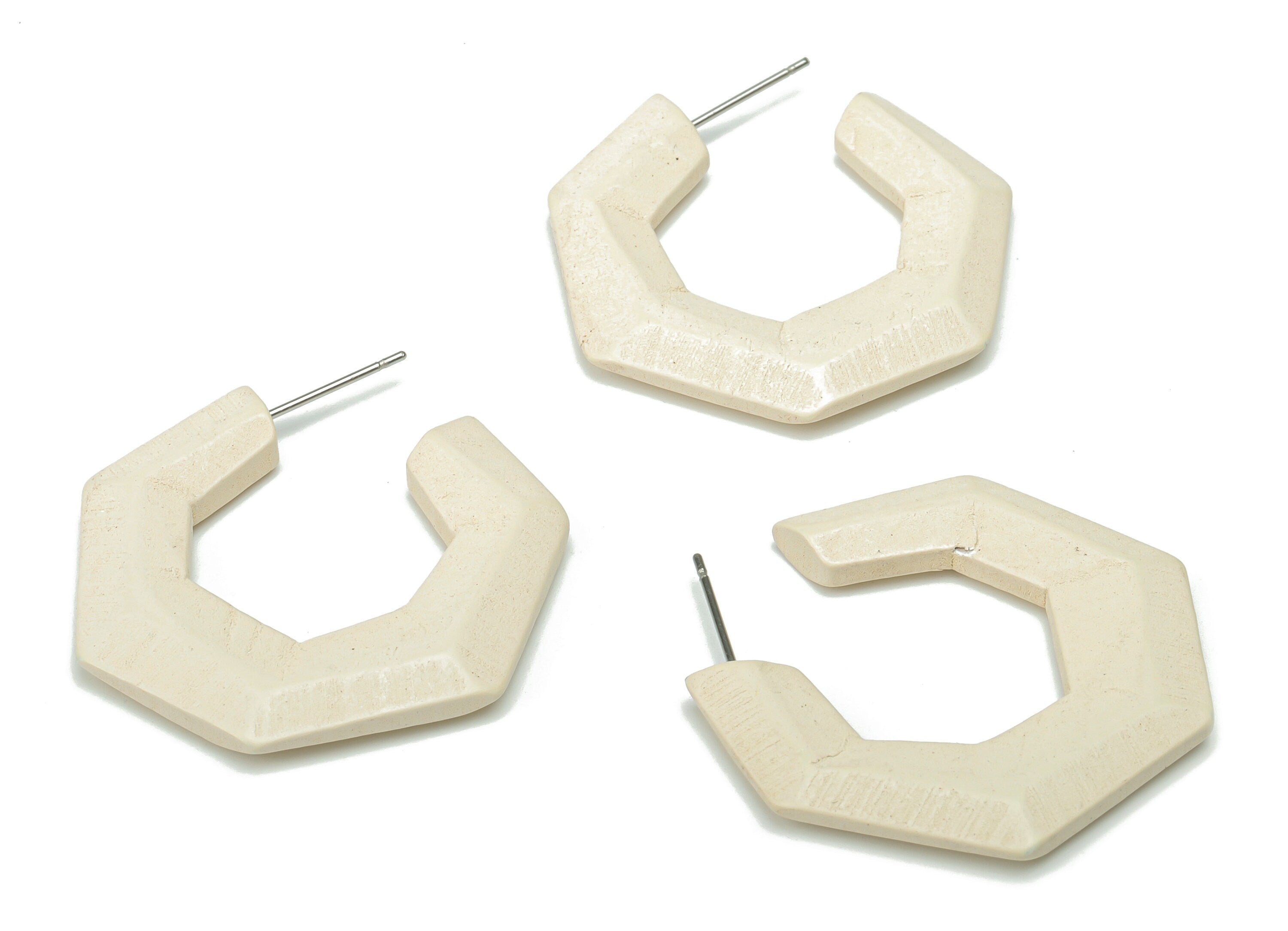 Hemu Wood Open Hoop Earring Stud - Hemu Wood Polygon Post - Stainless Steel Stud - Jewelry Making Supplies - 34.6x34.21x3.91mm - BB1214A - DOMEDBAZAAR