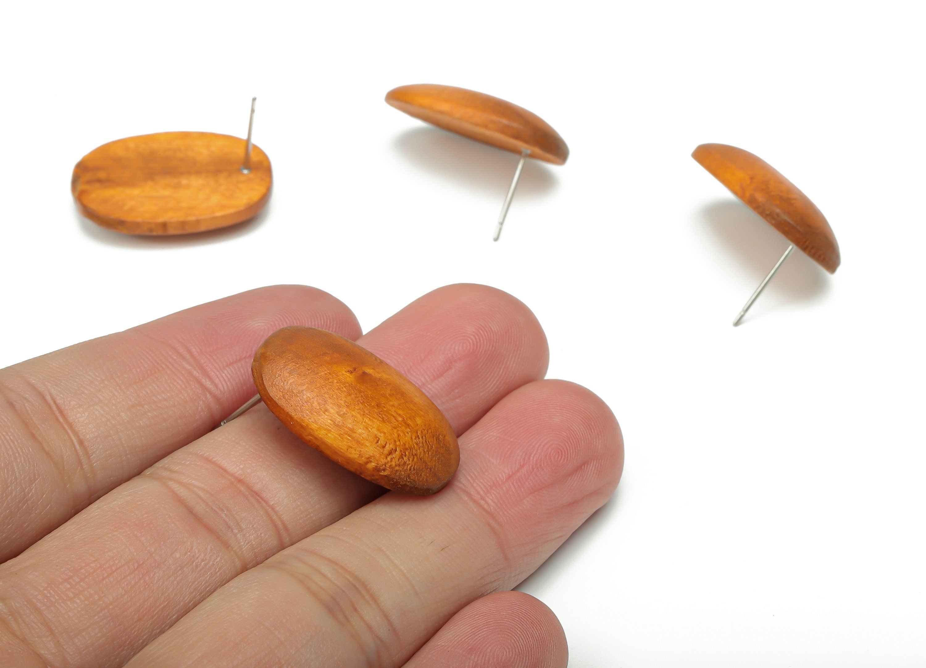 Hemu Wood Oval Earring Stud - Hemu Wood Oval Earring Post - Stainless Steel Stud - Jewelry Making Supplies - 24.74x17.11x5.28mm - BB1219 - DOMEDBAZAAR