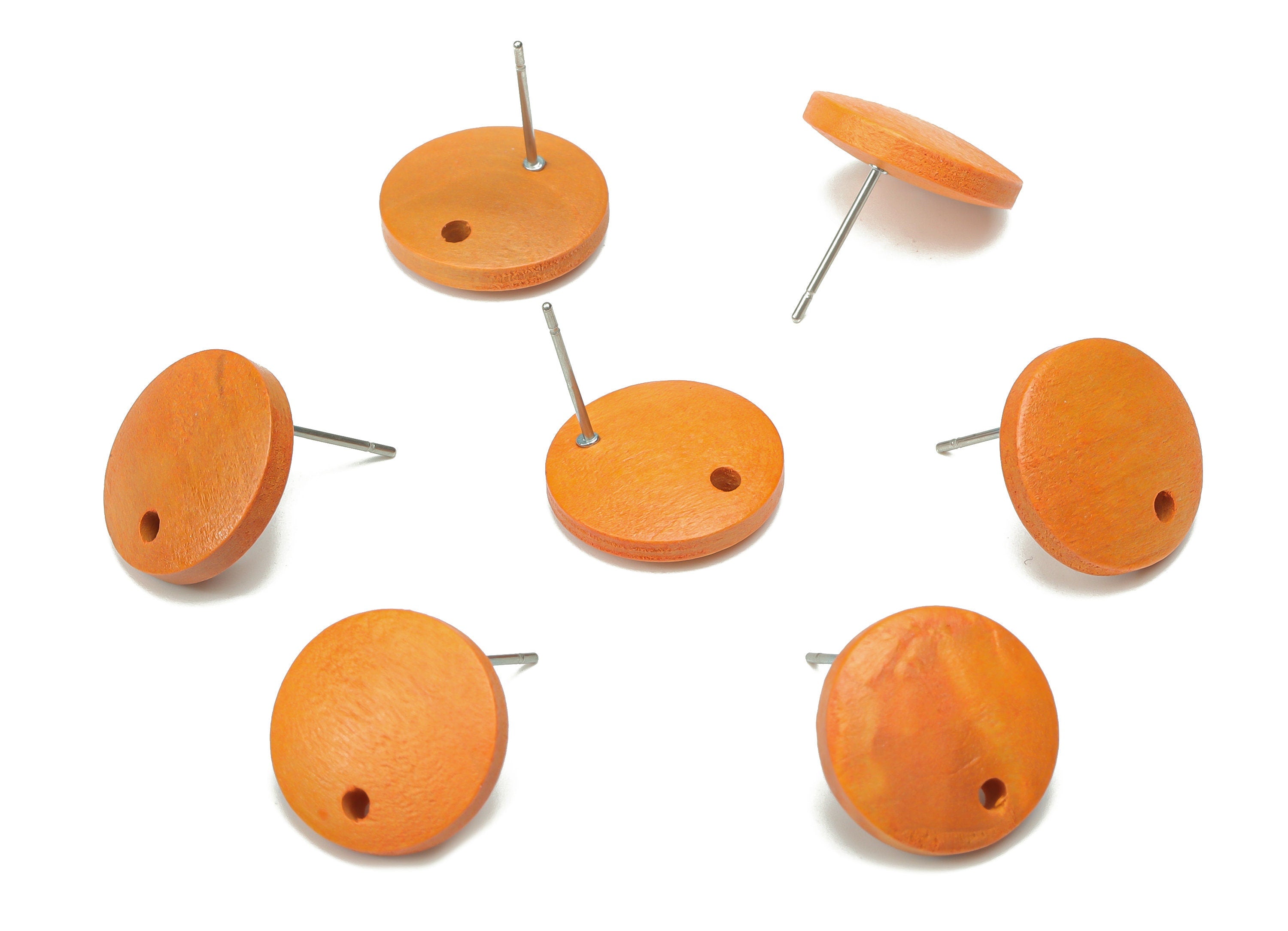 Hemu Wood Round Earring Stud - Hemu Wood Circle Earring Post - Stainless Steel Stud - Jewelry Making Supplies - 15.05x15.05x4.12mm - BB1220 - DOMEDBAZAAR