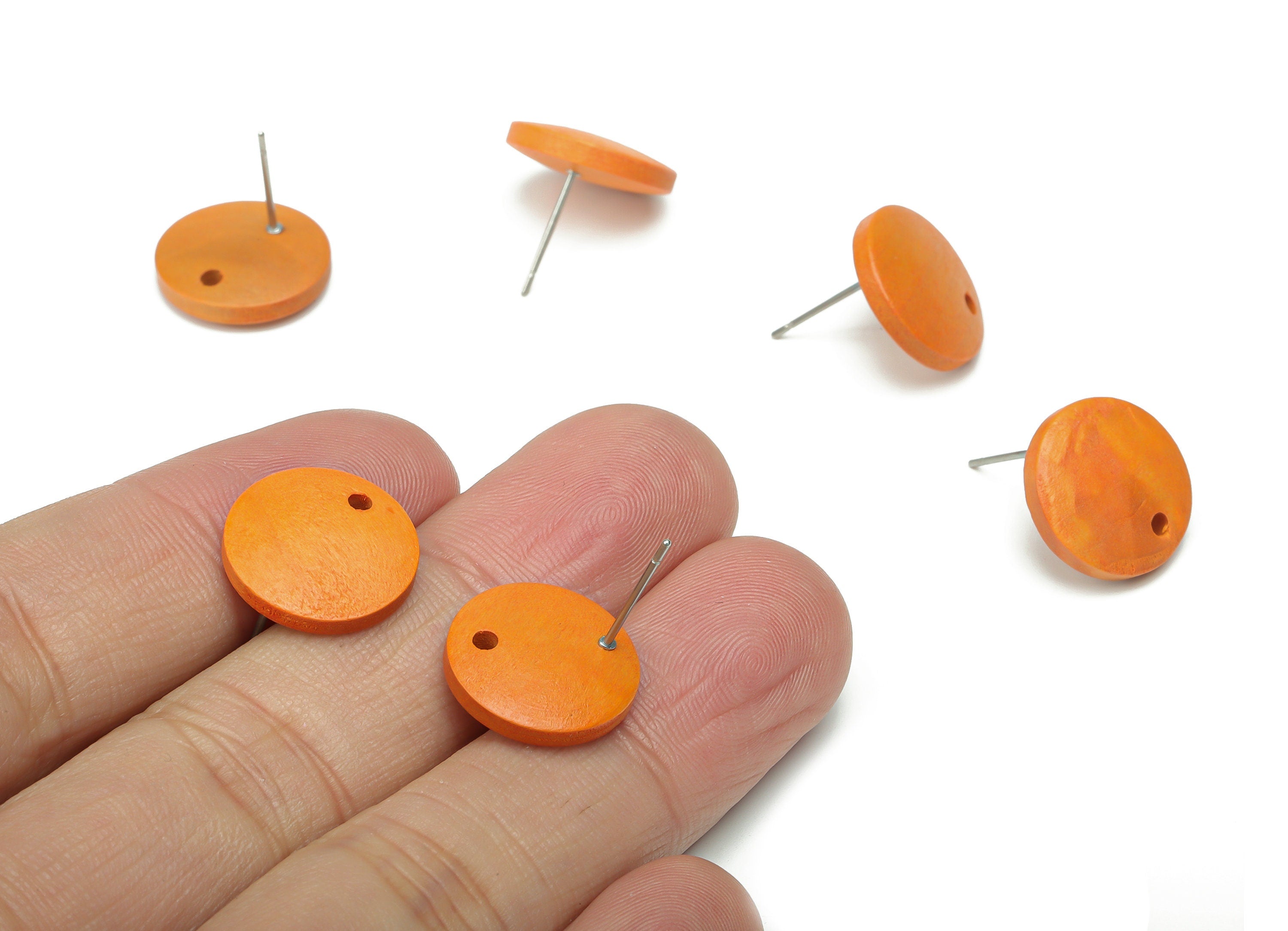 Hemu Wood Round Earring Stud - Hemu Wood Circle Earring Post - Stainless Steel Stud - Jewelry Making Supplies - 15.05x15.05x4.12mm - BB1220 - DOMEDBAZAAR