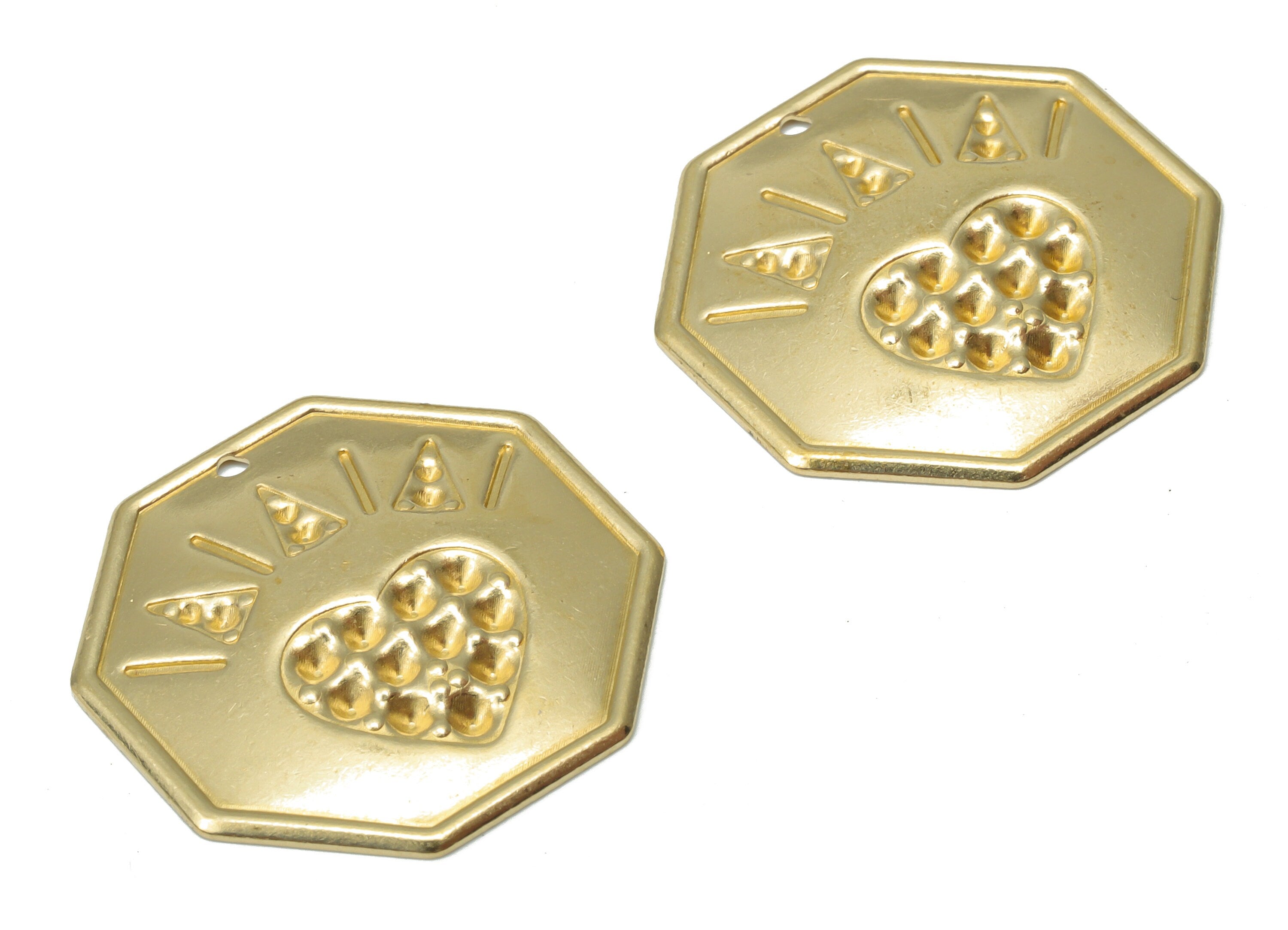 Brass Relief Octagon Earring Charms - Raw Brass Eyelash Heart Pendant - Jewelry Making Supplies - 24.07x23.97x0.9mm - PP5200 - DOMEDBAZAAR