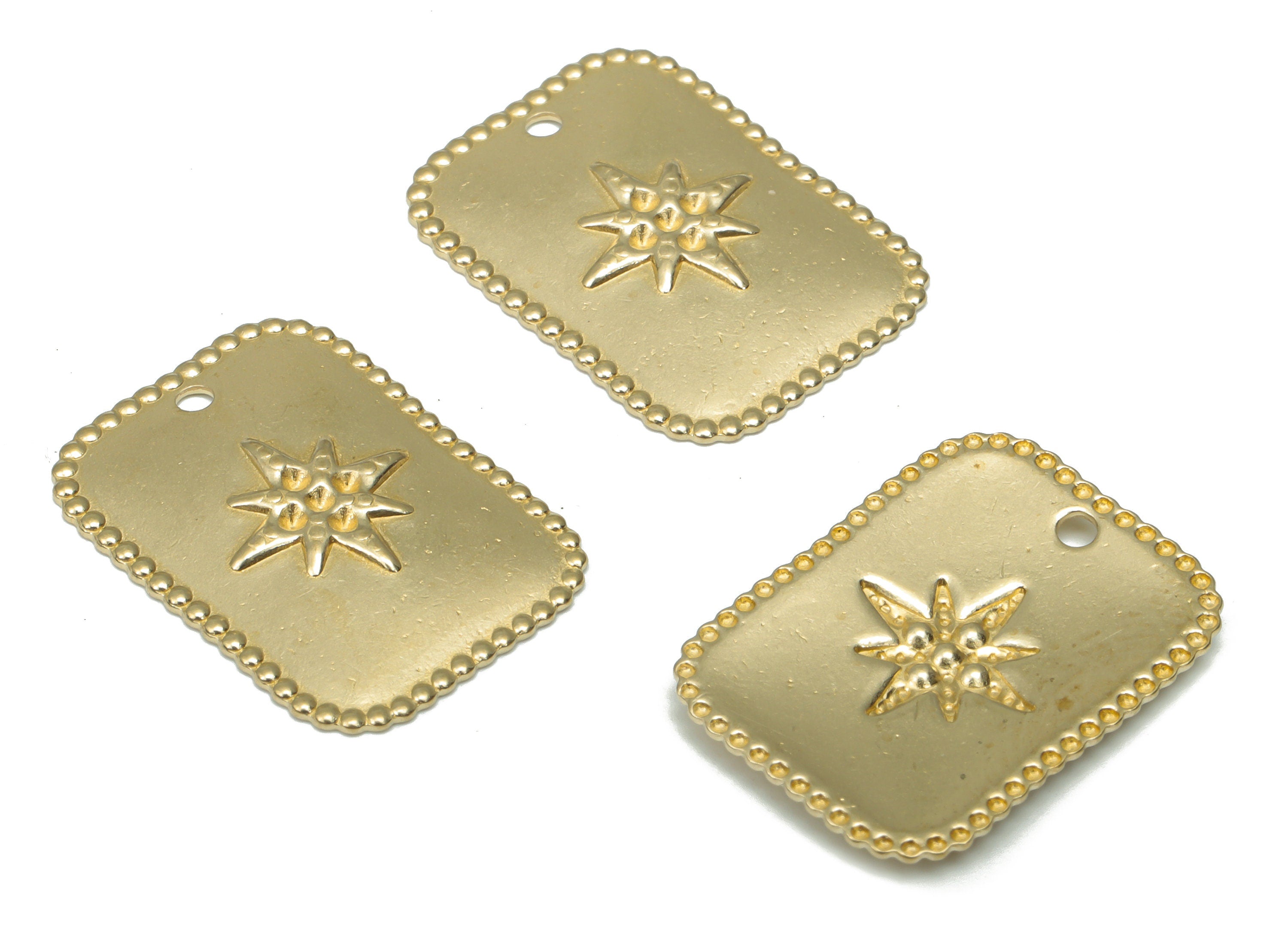 Brass Relief Rectangle Earring Charms - Raw Brass Star Pendant - Jewelry Making Supplies - 18.71x13.81x0.64mm - PP5194 - DOMEDBAZAAR
