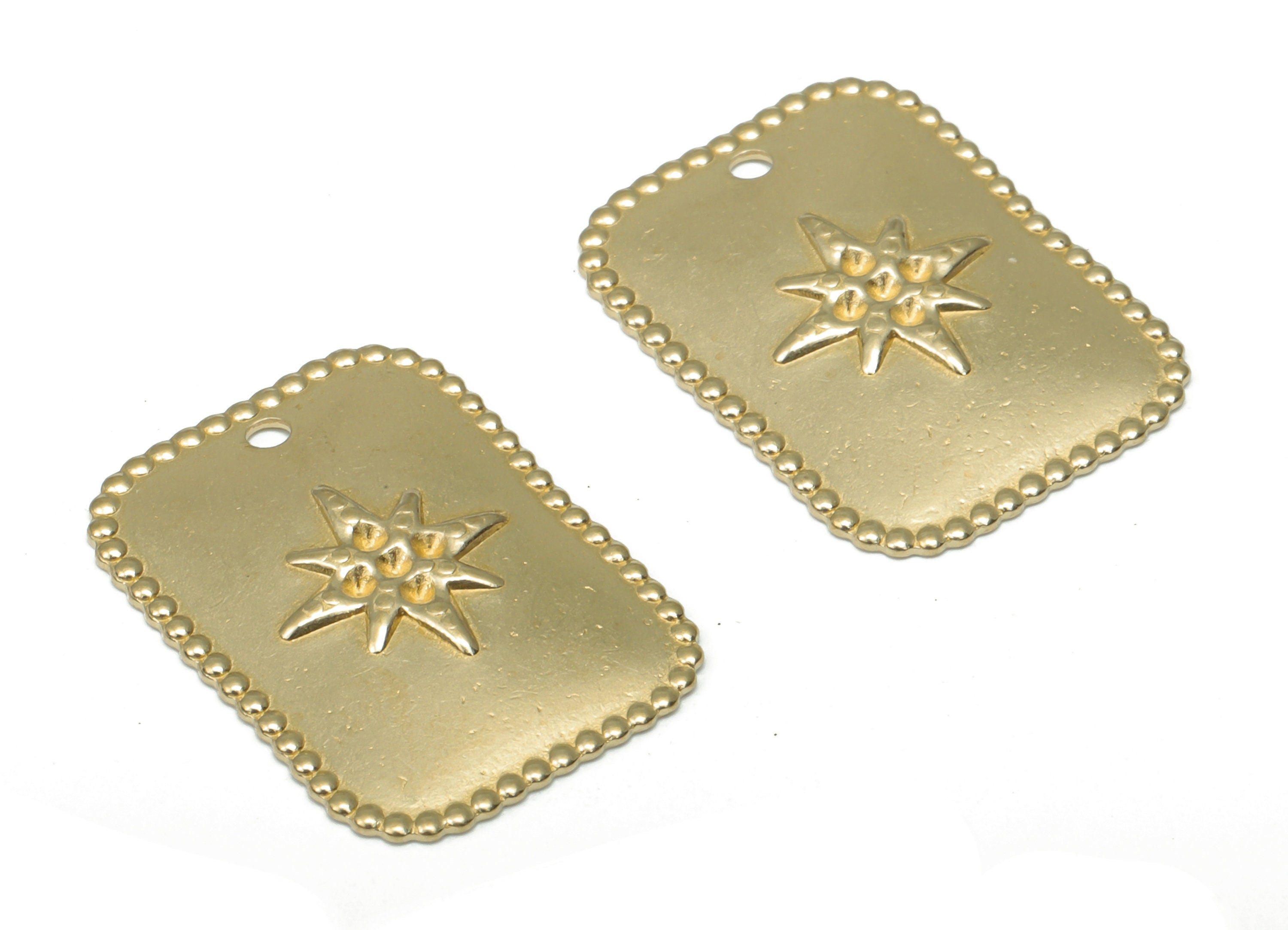 Brass Relief Rectangle Earring Charms - Raw Brass Star Pendant - Jewelry Making Supplies - 18.71x13.81x0.64mm - PP5194 - DOMEDBAZAAR