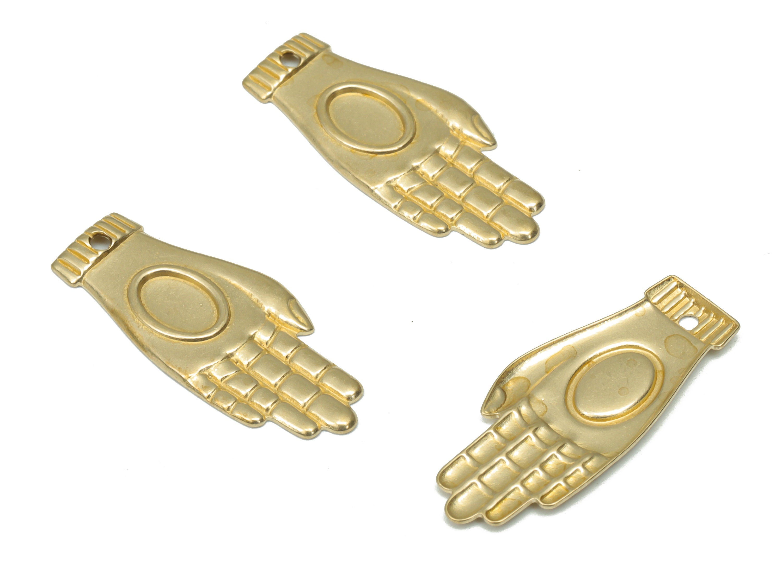 Brass Relief Hand Earring Charms - Raw Brass Hand Pendant - Jewelry Making Supplies - 24.46x10.46x1.24mm - PP5199 - DOMEDBAZAAR