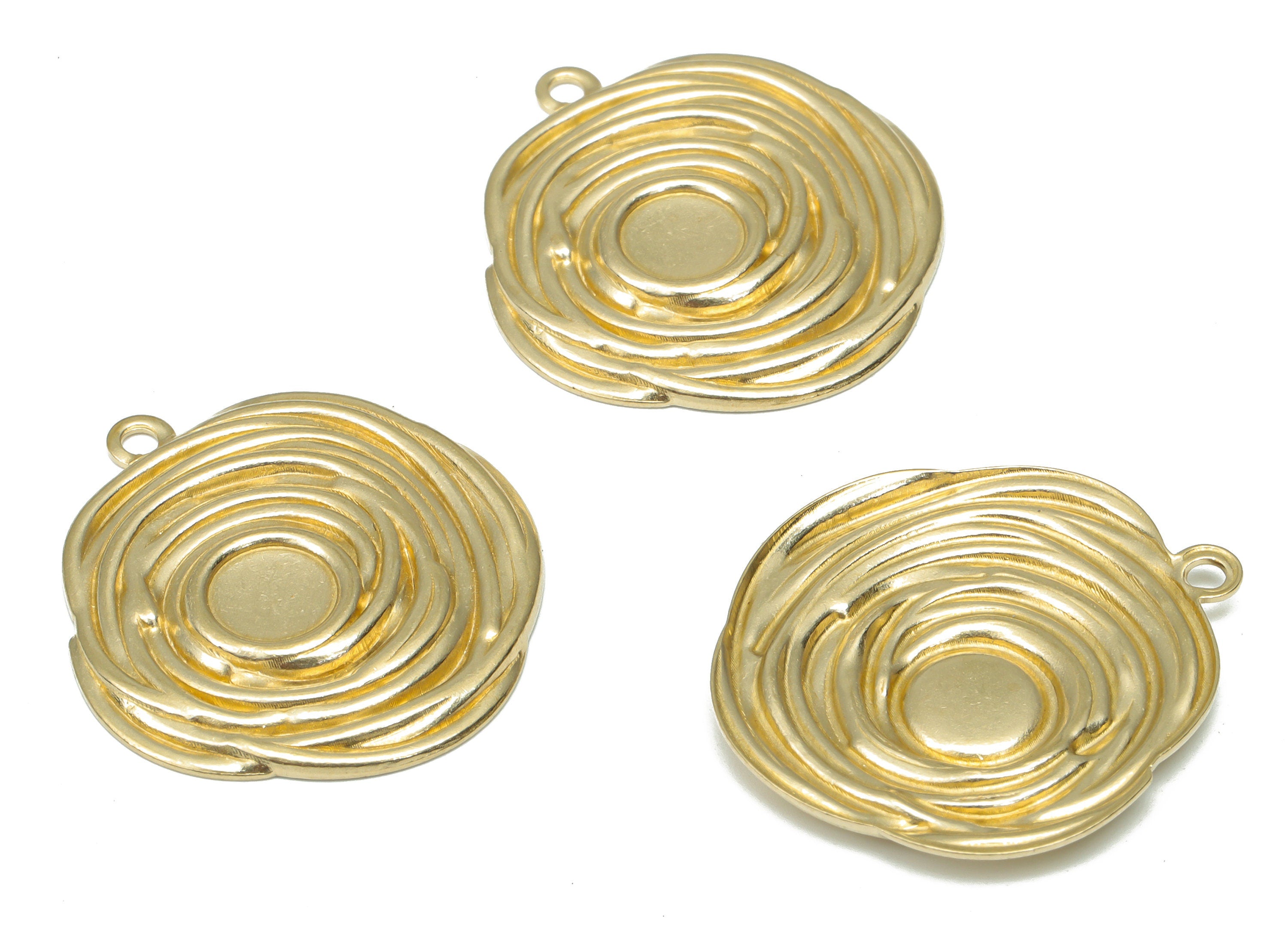 Brass Relief Spiral Flower Earring Charms - Raw Brass Abstract Rose Pendant - Jewelry Making Supplies - 25.48x23.37x1.26mm - PP5197 - DOMEDBAZAAR