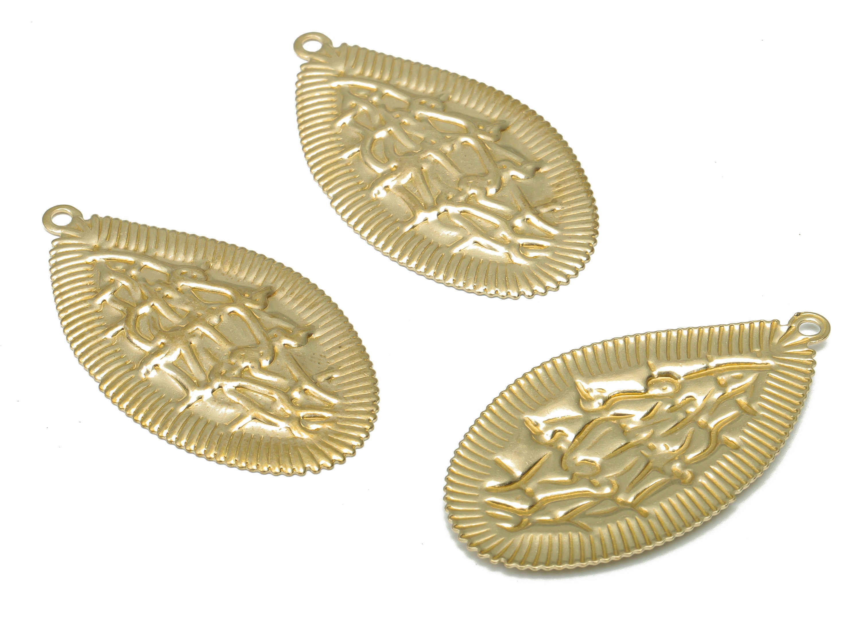 Brass Relief Waves Drop Earring Charms - Raw Brass Diamond Relief Pendant - Jewelry Making Supplies - 44.88x24.93x0.93mm - PP5198 - DOMEDBAZAAR