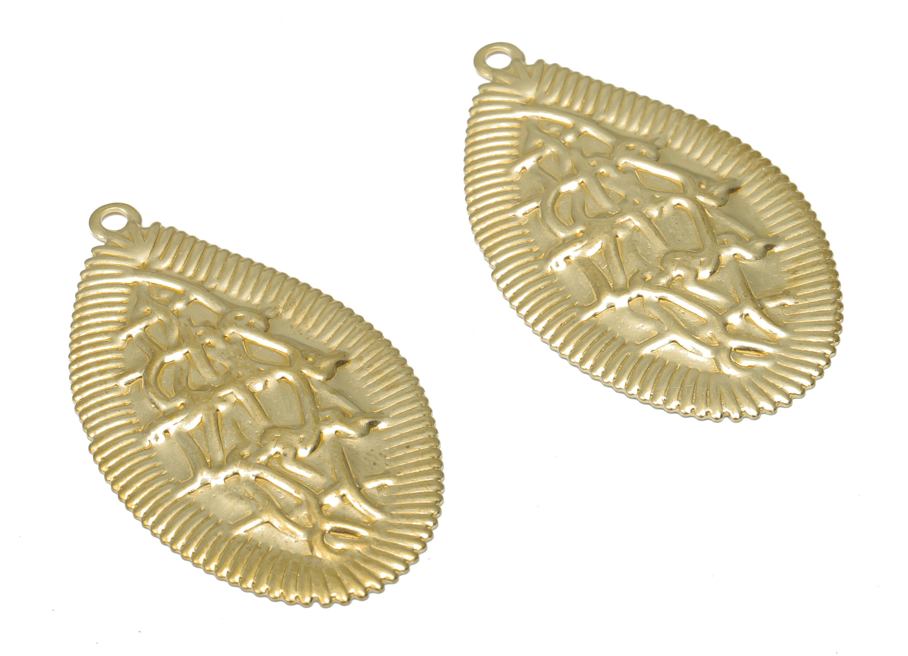 Brass Relief Waves Drop Earring Charms - Raw Brass Diamond Relief Pendant - Jewelry Making Supplies - 44.88x24.93x0.93mm - PP5198 - DOMEDBAZAAR