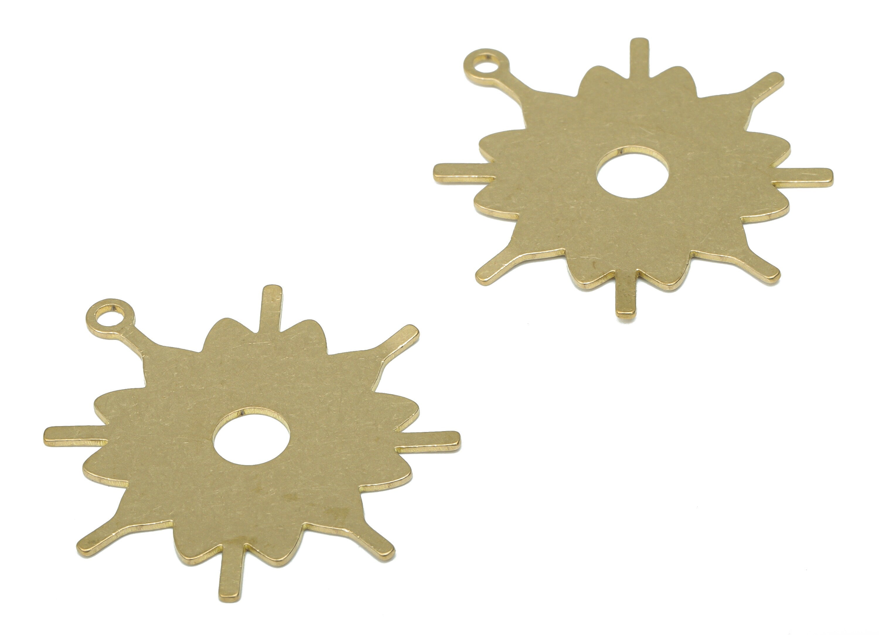 Brass Sun Flower Earring Charms - Raw Brass Flower Sun Pendant - DIY Jewelry Making Supplies - 35.86x32.75x0.62mm - PPA3452 - DOMEDBAZAAR