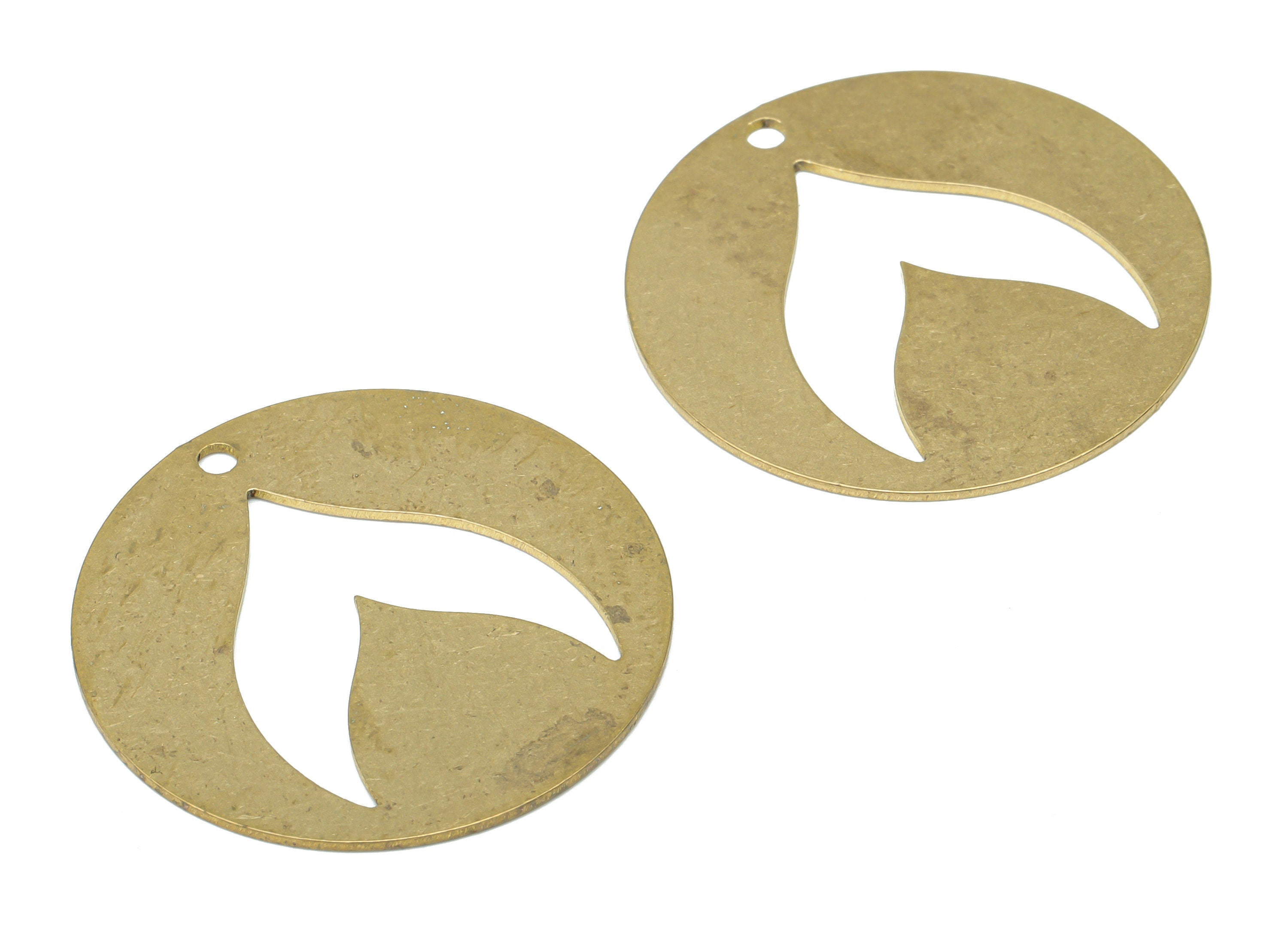 Brass Round Fish Fail Earring Charms - Raw Brass Fail Fin Circle Pendant - DIY Jewelry Making Supplies - 29.96x29.96x0.63mm - PPA2991 - DOMEDBAZAAR