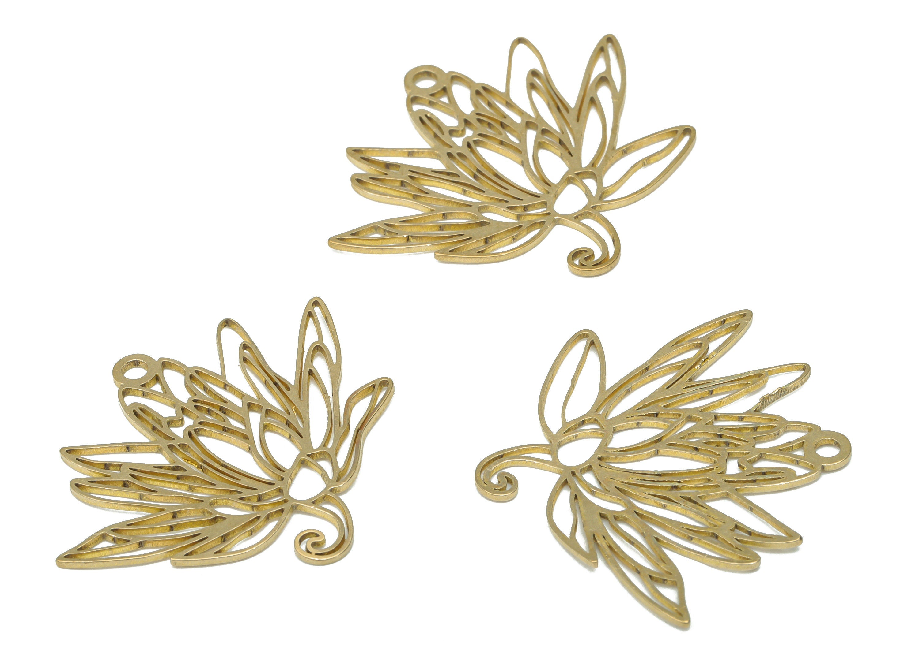 Brass Lotus Flower Earring Charms - Raw Brass Flower Pendant - DIY Jewelry Making Supplies - 33.51x30.71x0.76mm - PPA3425 - DOMEDBAZAAR