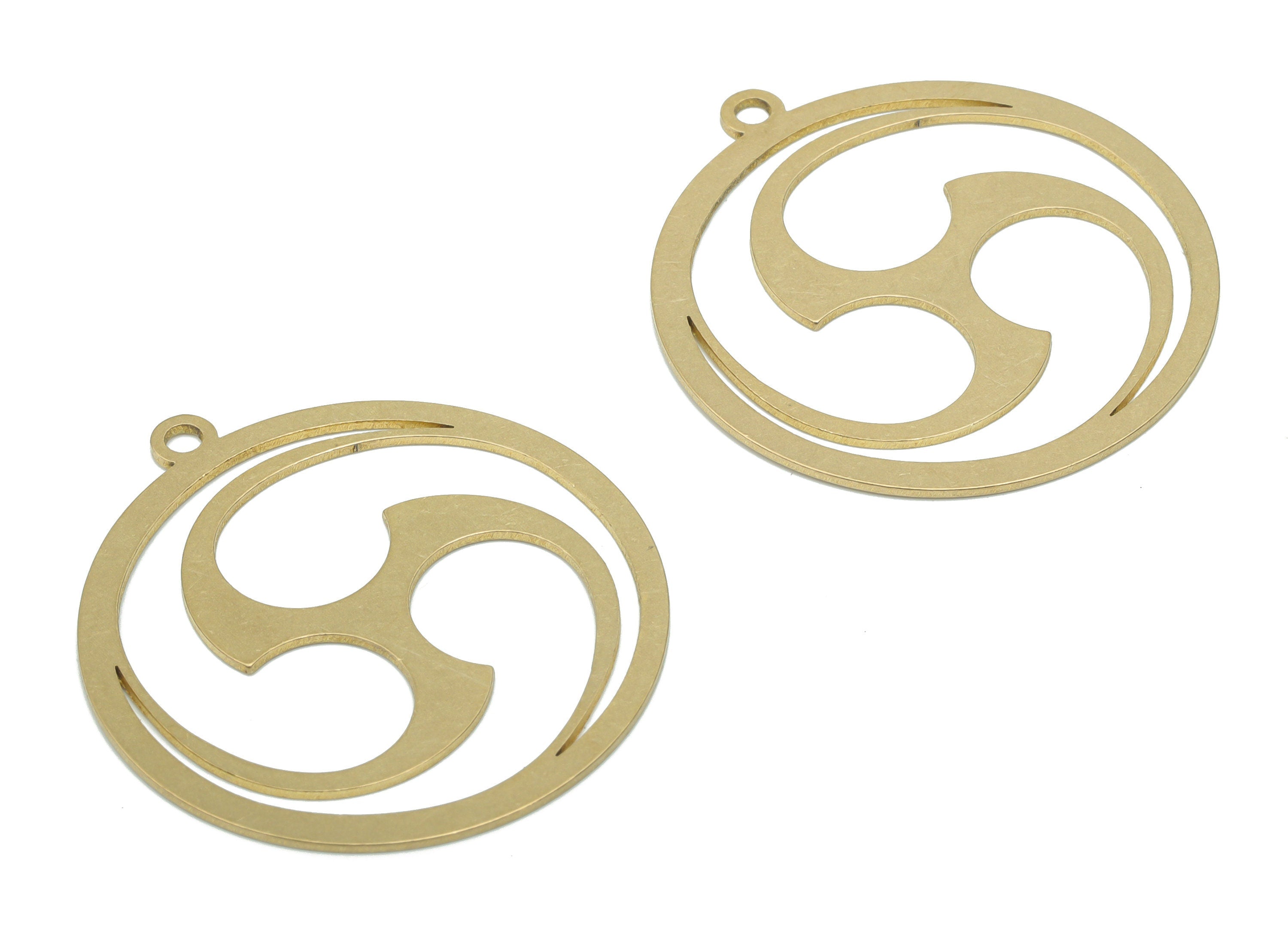 Brass Round Spiral Earring Charms - Raw Brass Spiral Circle Pendant - DIY Jewelry Making Supplies - 34.59x31.77x0.64mm - PPA2802 - DOMEDBAZAAR