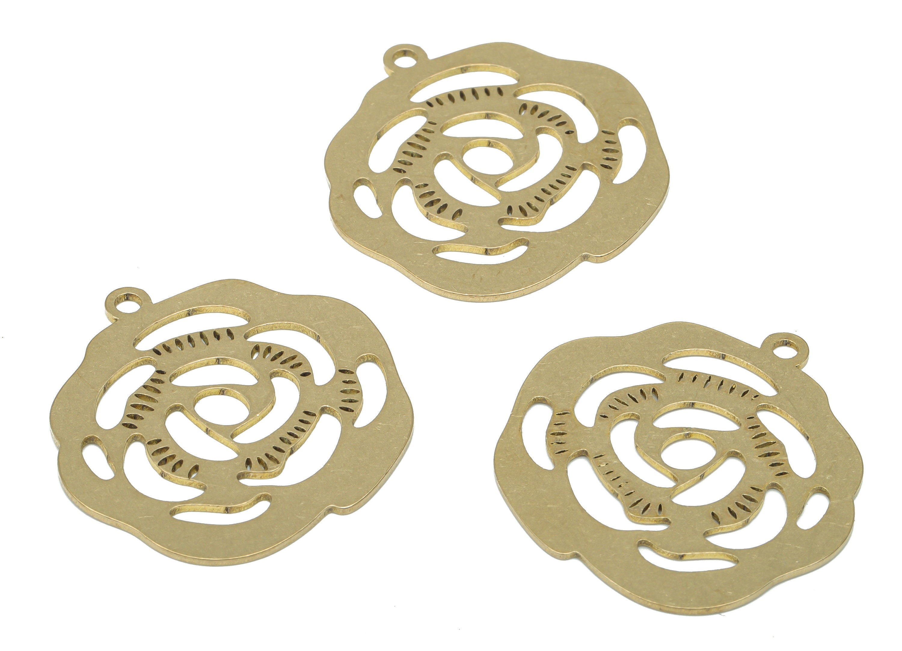 Brass Rose Flower Spiral Earring Charms - Raw Brass Spiral Flower Pendant - DIY Jewelry Making Supplies - 30x28.15x0.72mm - PPA3449 - DOMEDBAZAAR