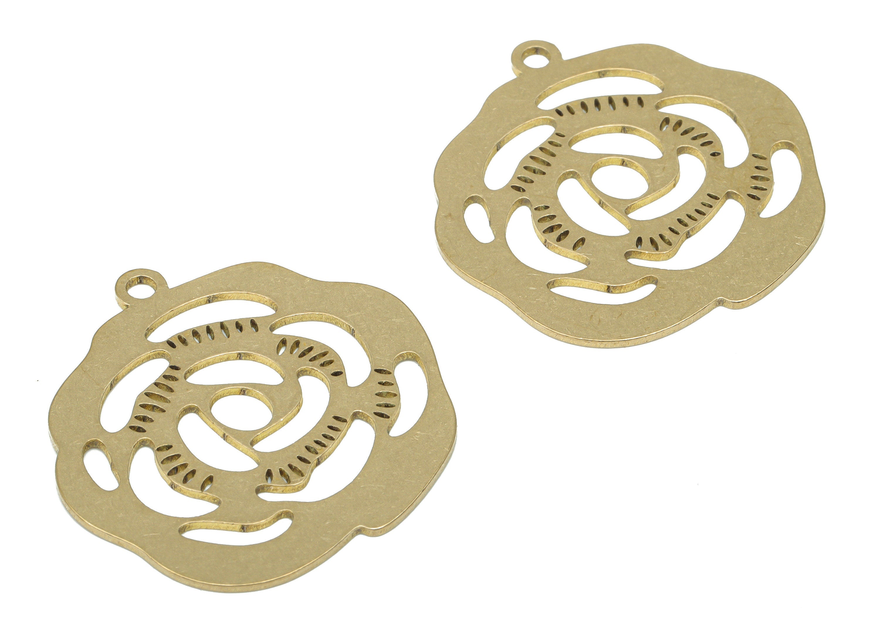 Brass Rose Flower Spiral Earring Charms - Raw Brass Spiral Flower Pendant - DIY Jewelry Making Supplies - 30x28.15x0.72mm - PPA3449 - DOMEDBAZAAR