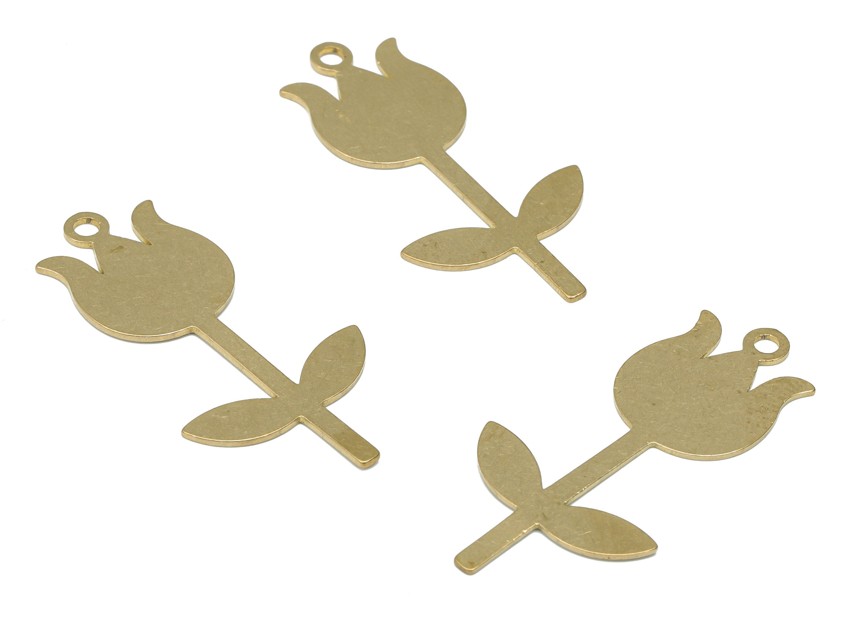 Personalized Stamping Blank - Brass Rose Flower Charms - Raw Brass Fulip Flower Pendant - Jewelry Supplies - 37.86x18.83x0.61mm - PPA3443 - DOMEDBAZAAR