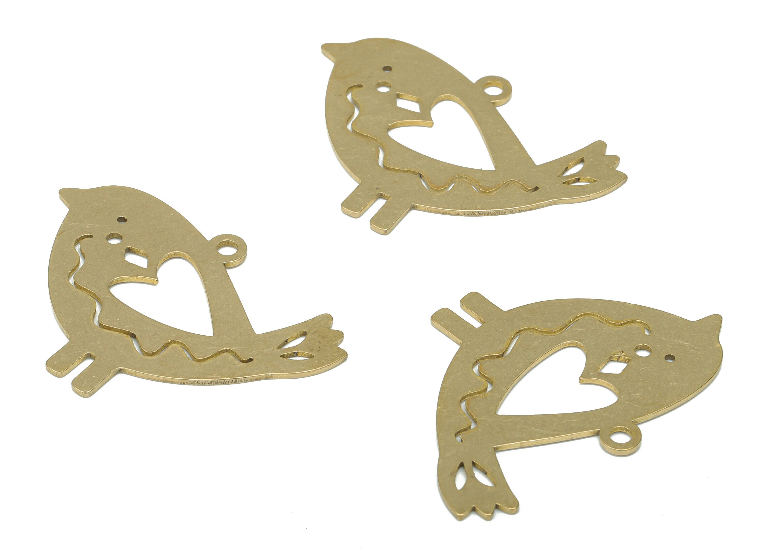 Brass Bird Heart Earring Charms - Raw Brass Wave Chick Bird Pendant - DIY Jewelry Making Supplies - 35.95x19.36x0.75mm - PPA3266 - DOMEDBAZAAR