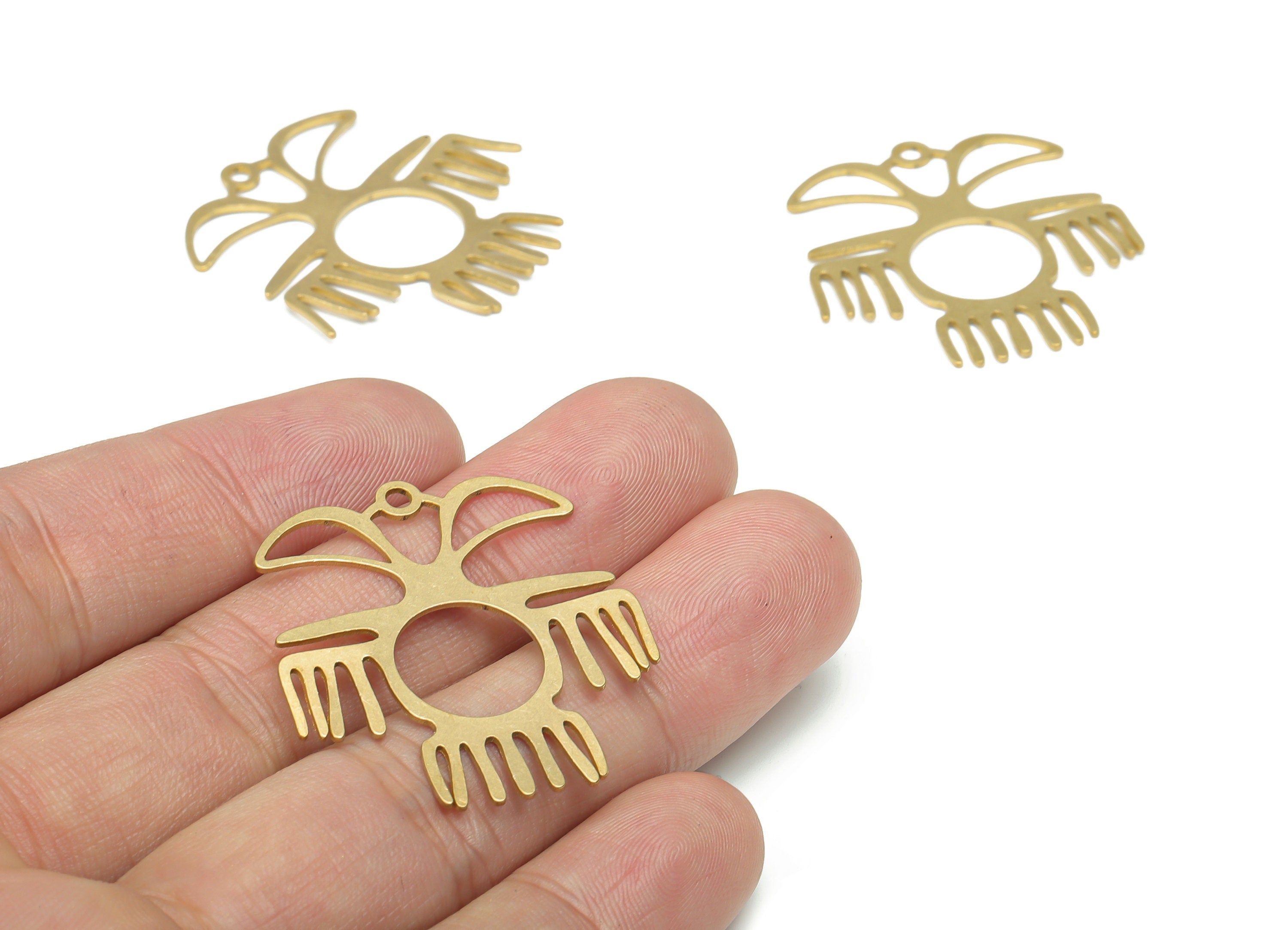 Brass Abstract Shaman Melting Earring Charms - Raw Brass Abstract Bird Pendant - Jewelry Making Supplies - 34.91x33.38x0.63mm - PPA2718 - DOMEDBAZAAR