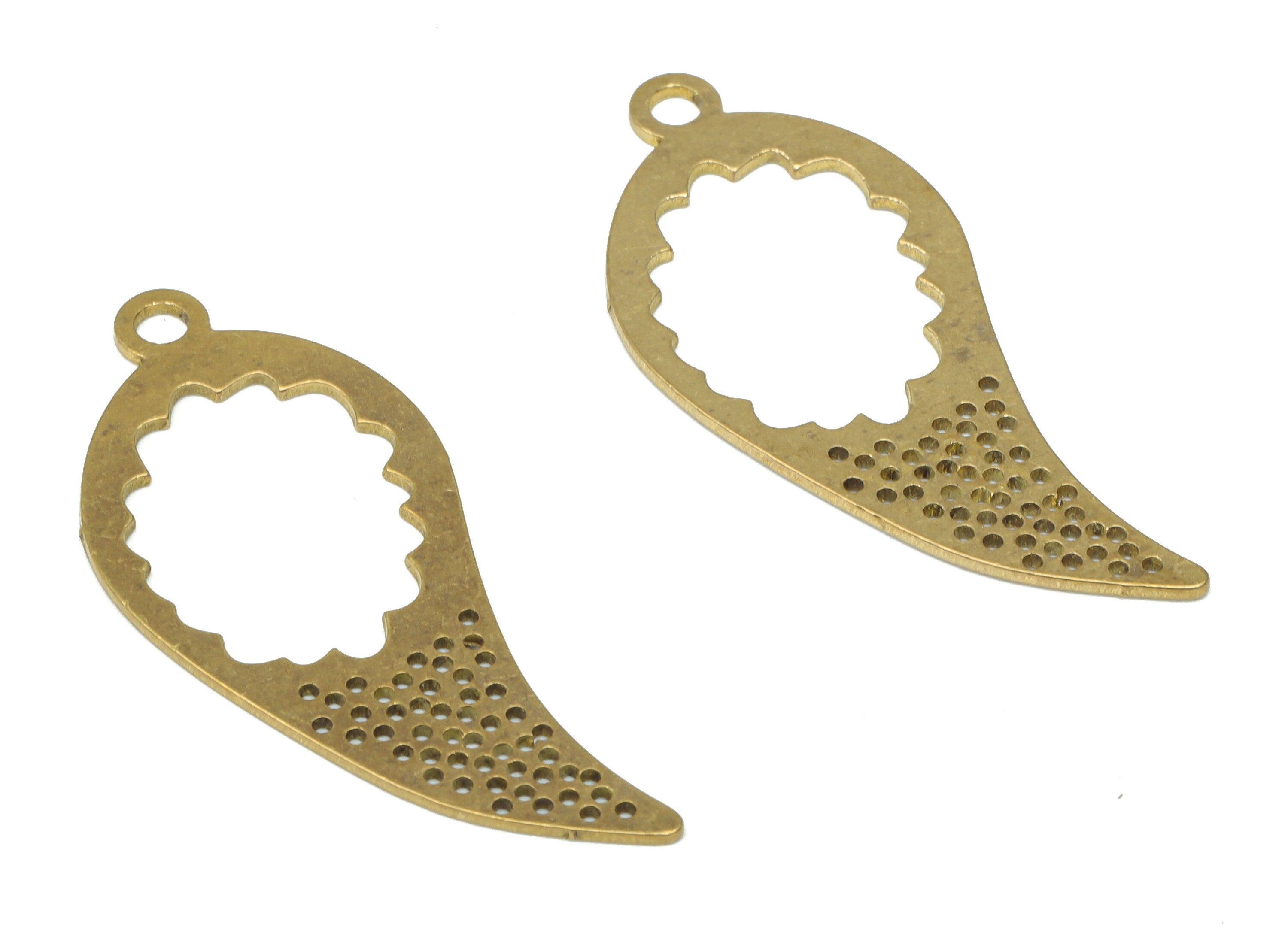 Brass Bubble Pepper Chili Earring Charms - Raw Brass Cloud Teardrop Pendant - DIY Jewelry Making Supplies - 34.92x15.04x0.65mm - PPA3139 - DOMEDBAZAAR