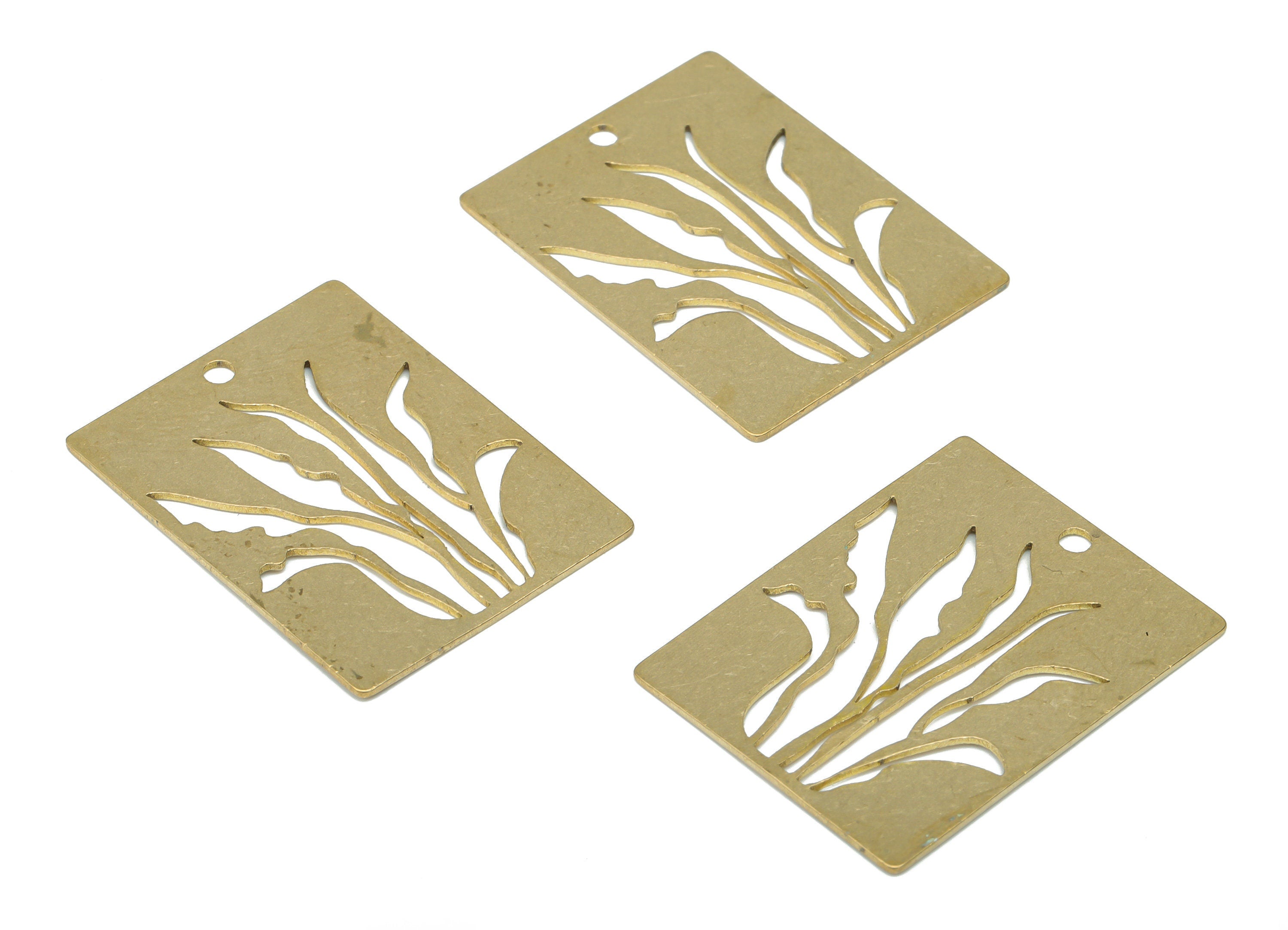 Brass Botanical Rectangle Earring Charms - Raw Brass Sansiveria Pendant - DIY Jewelry Making Supplies - 29.86x22.83x0.64mm - PPA3402 - DOMEDBAZAAR