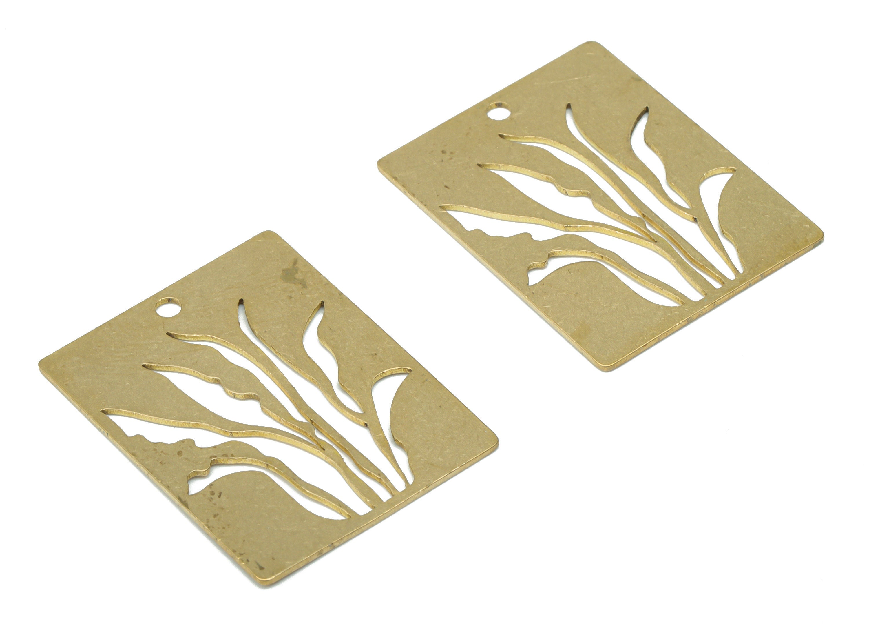 Brass Botanical Rectangle Earring Charms - Raw Brass Sansiveria Pendant - DIY Jewelry Making Supplies - 29.86x22.83x0.64mm - PPA3402 - DOMEDBAZAAR