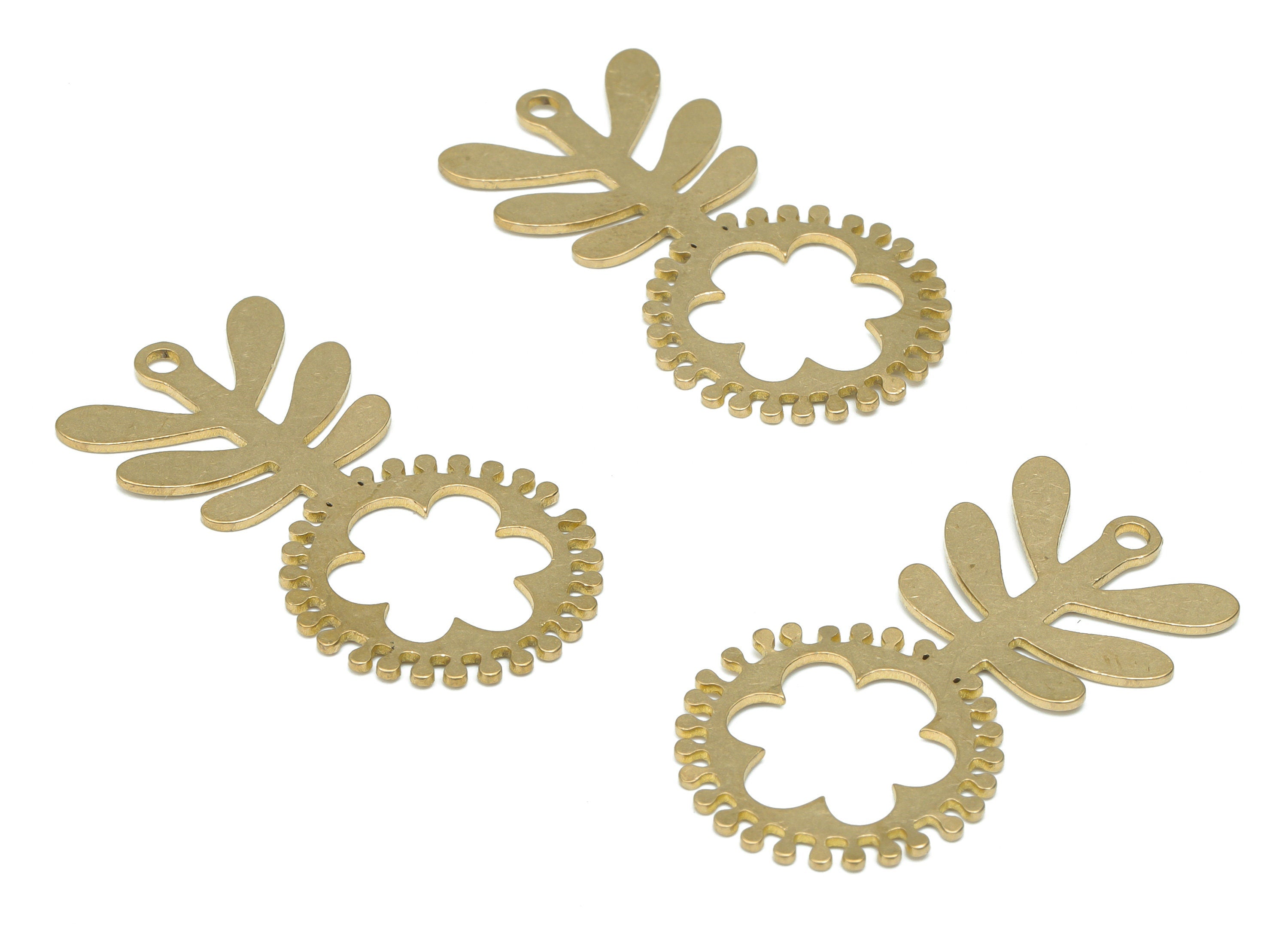 Brass Leaf Earring Charms - Raw Brass Flower Pendant - DIY Jewelry Making Supplies - 37.6x20.22x0.93mm - PPA3440 - DOMEDBAZAAR