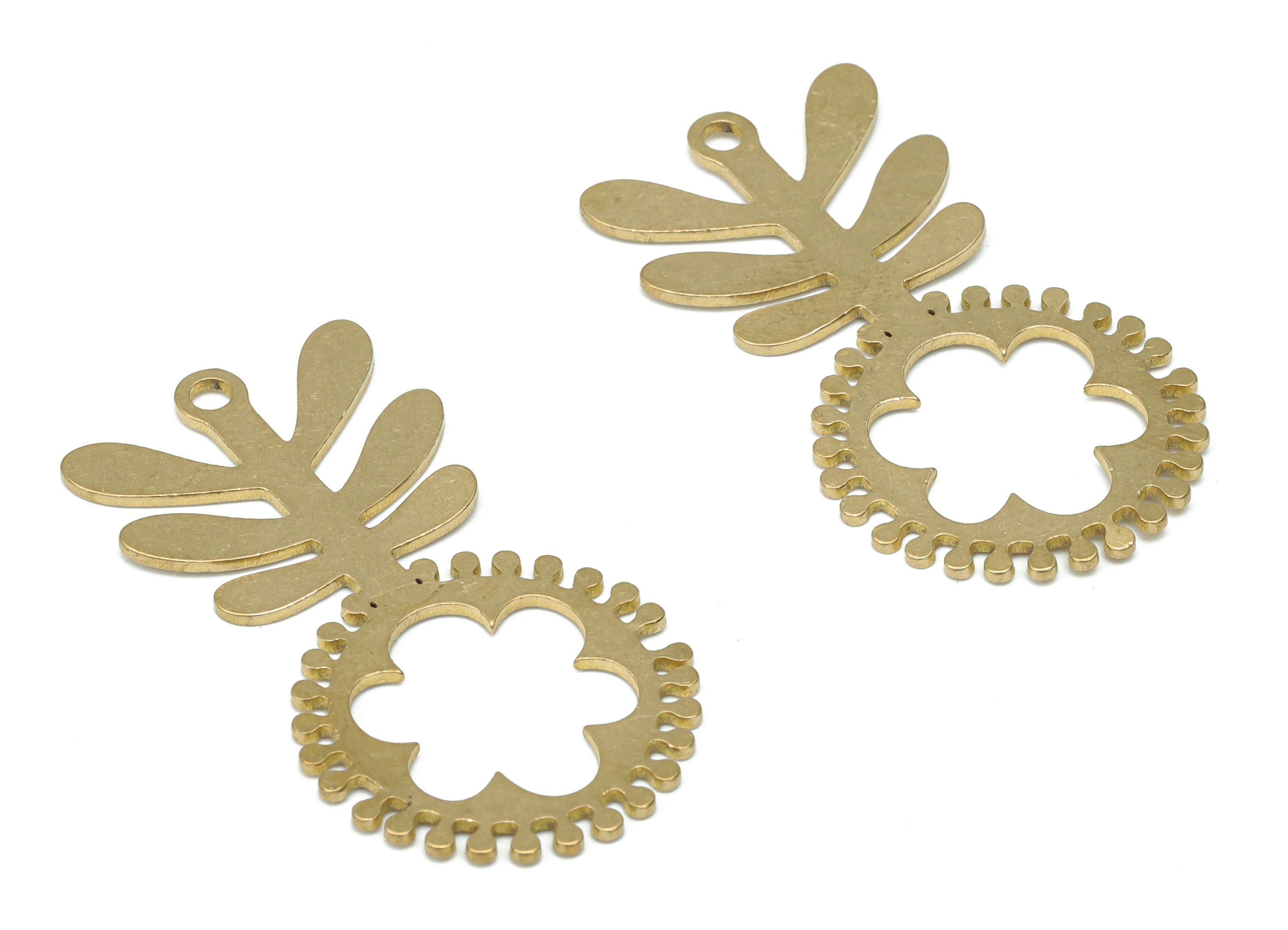 Brass Leaf Earring Charms - Raw Brass Flower Pendant - DIY Jewelry Making Supplies - 37.6x20.22x0.93mm - PPA3440 - DOMEDBAZAAR