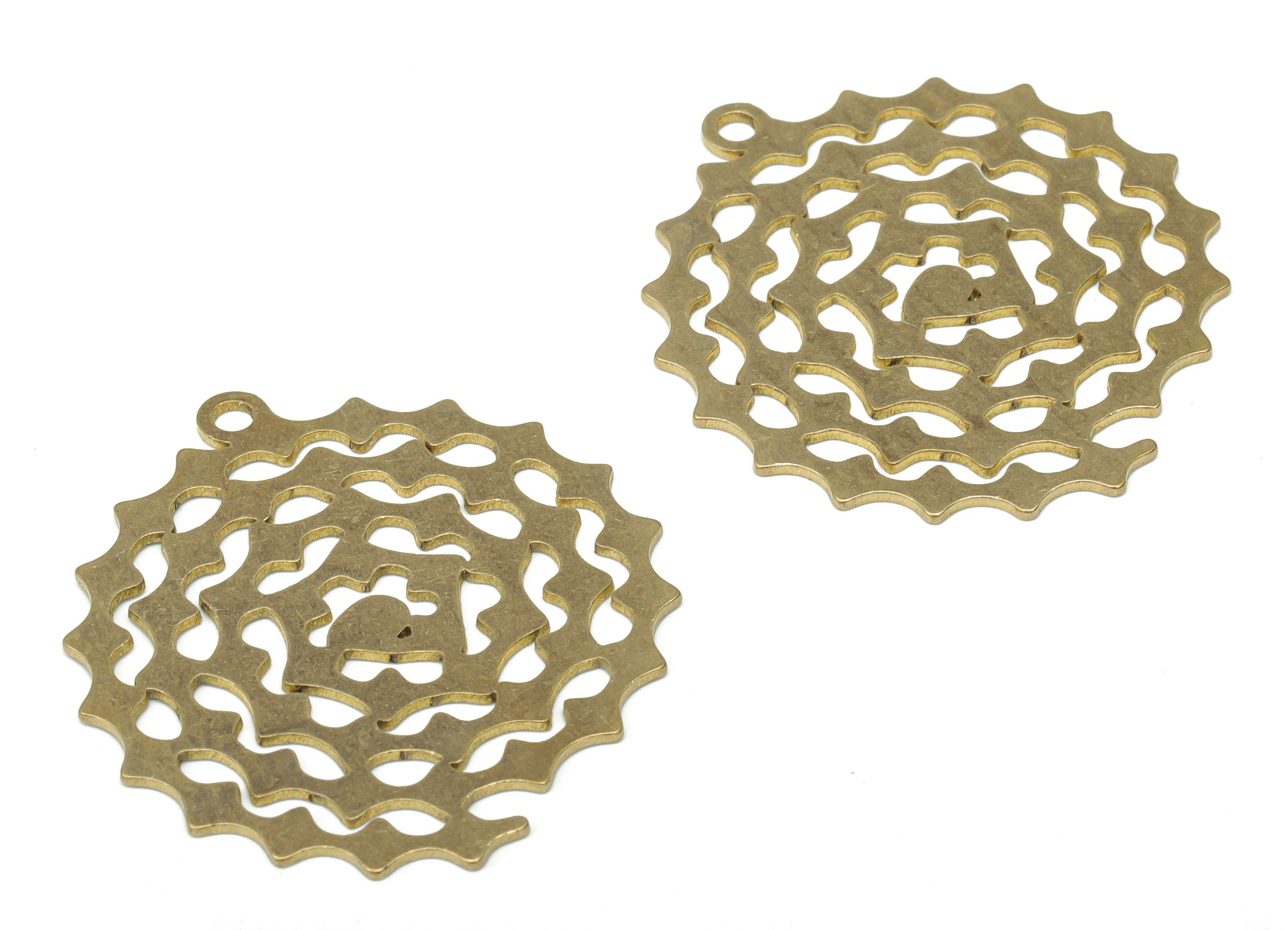 Brass Round Spiral Earring Charms - Raw Brass Spiral Circle Pendant - DIY Jewelry Making Supplies - 34.76x31.61x0.64mm - PPA2880 - DOMEDBAZAAR