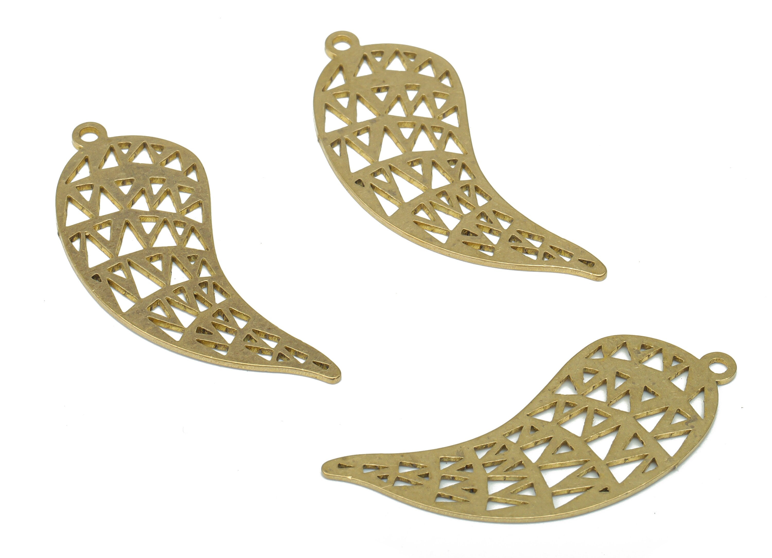 Brass Chili Triangles Earring Charms - Raw Brass Triangles Leaves Pendant - DIY Jewelry Making Supplies - 35.09x13.71x0.67mm - PPA3147 - DOMEDBAZAAR