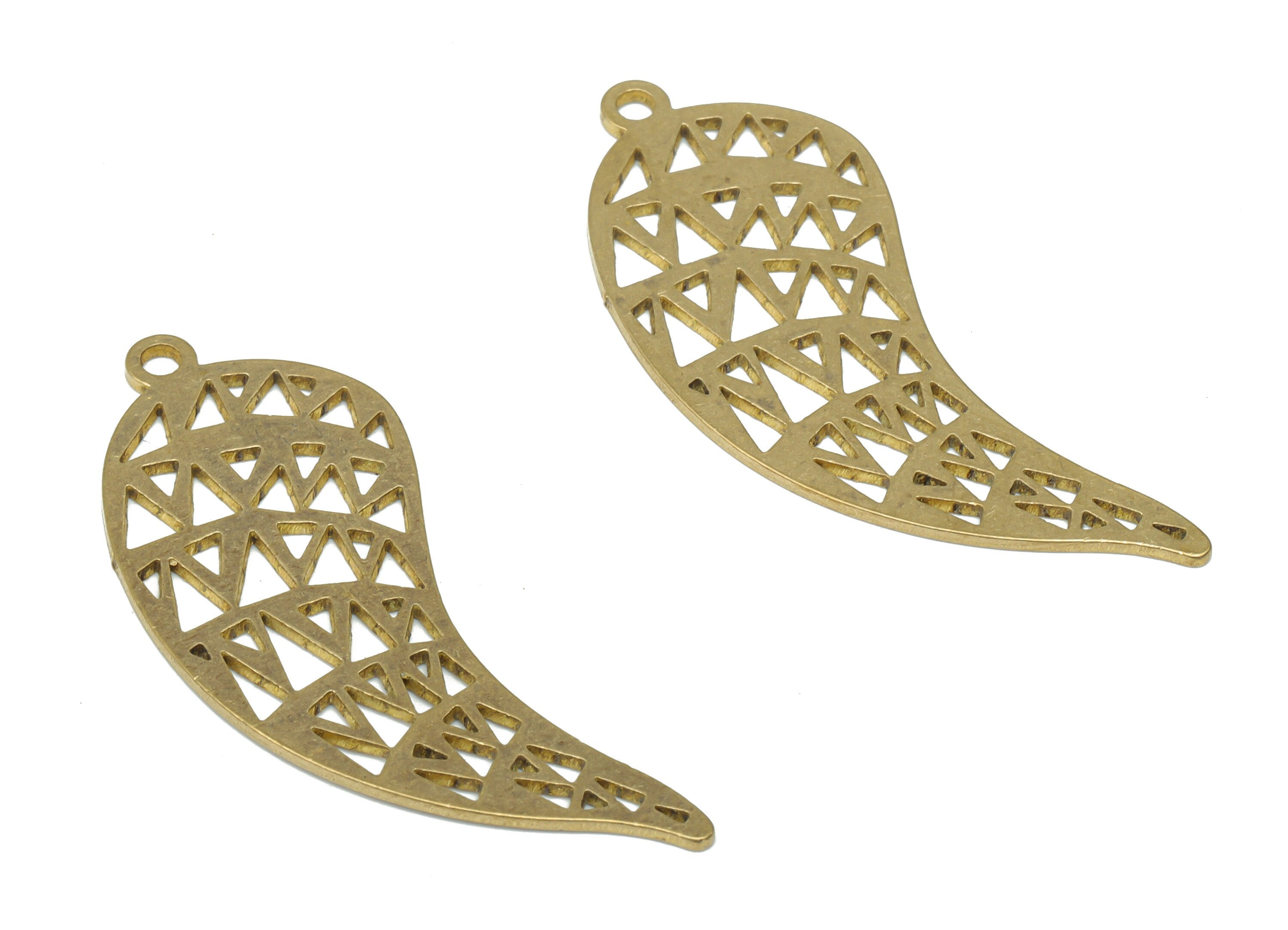 Brass Chili Triangles Earring Charms - Raw Brass Triangles Leaves Pendant - DIY Jewelry Making Supplies - 35.09x13.71x0.67mm - PPA3147 - DOMEDBAZAAR
