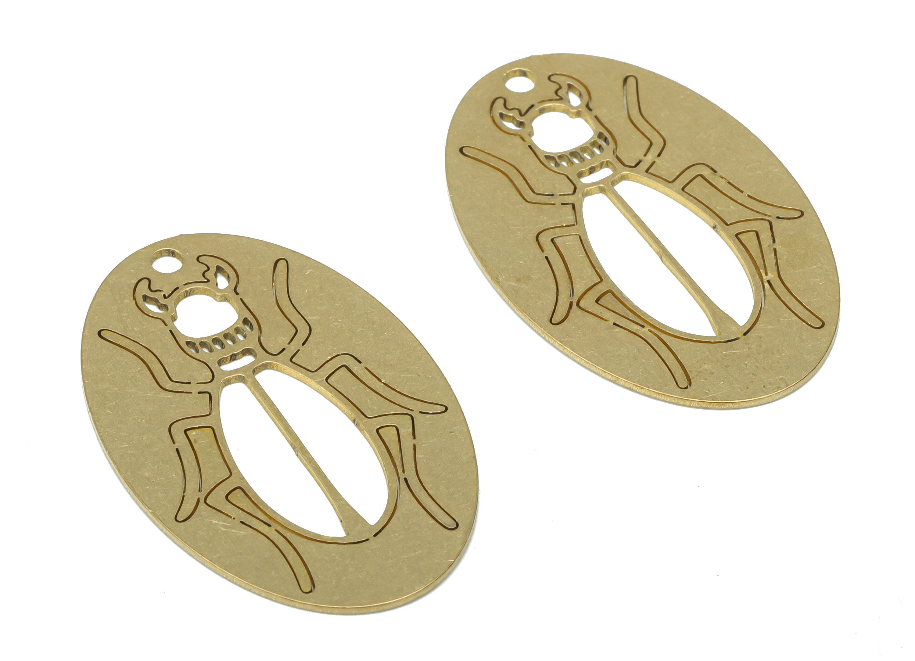 Brass Oval Beetle Earring Charms - Raw Brass Insect Oval Pendant - DIY Jewelry Making Supplies - 34.77x22.18x0.63mm - PPA3090 - DOMEDBAZAAR