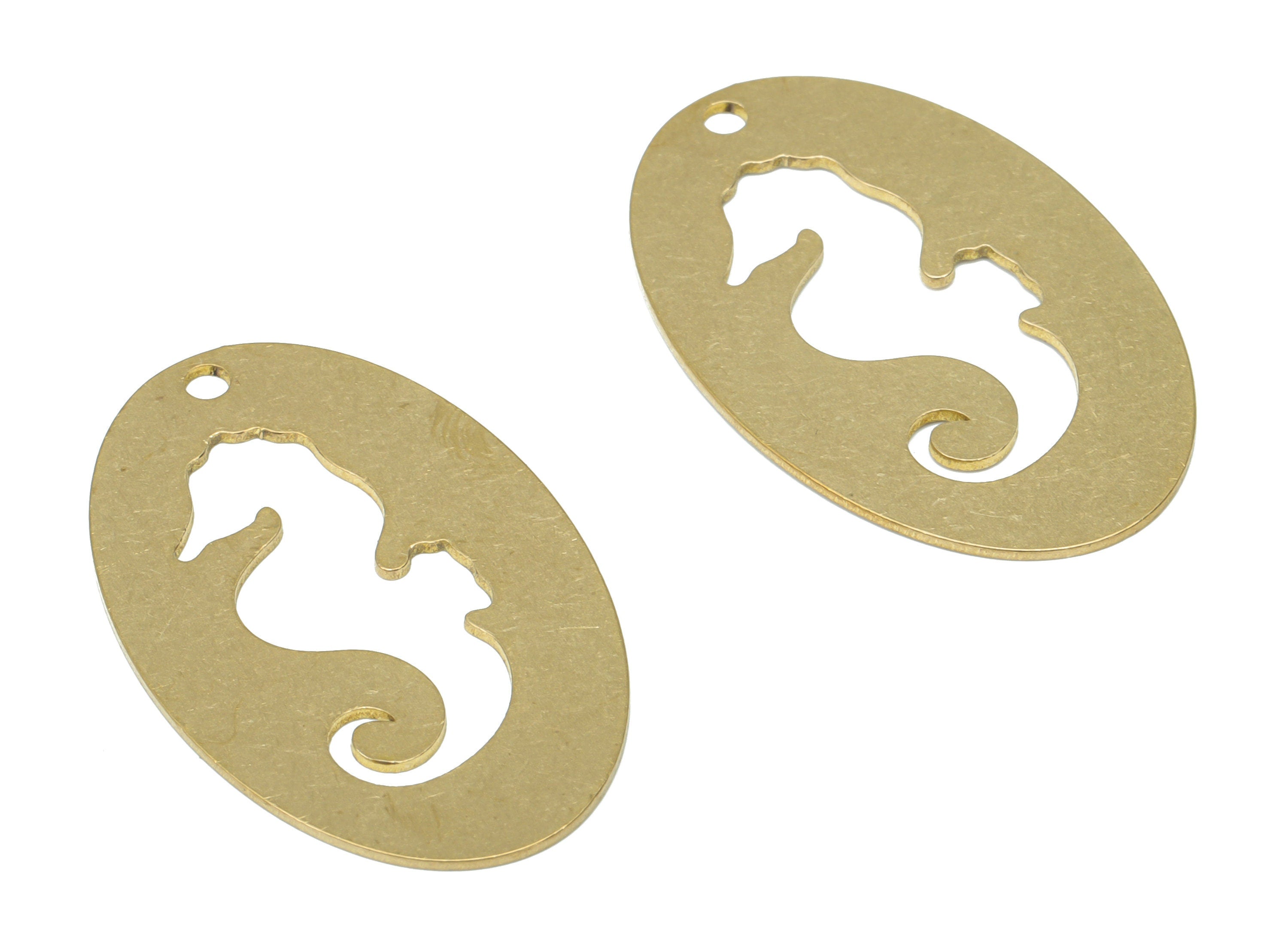 Brass Oval Hippocampus Earring Charms - Raw Brass Sea Horse Pendant - DIY Jewelry Making Supplies - 34.81x21.58x0.64mm - PPA2989 - DOMEDBAZAAR