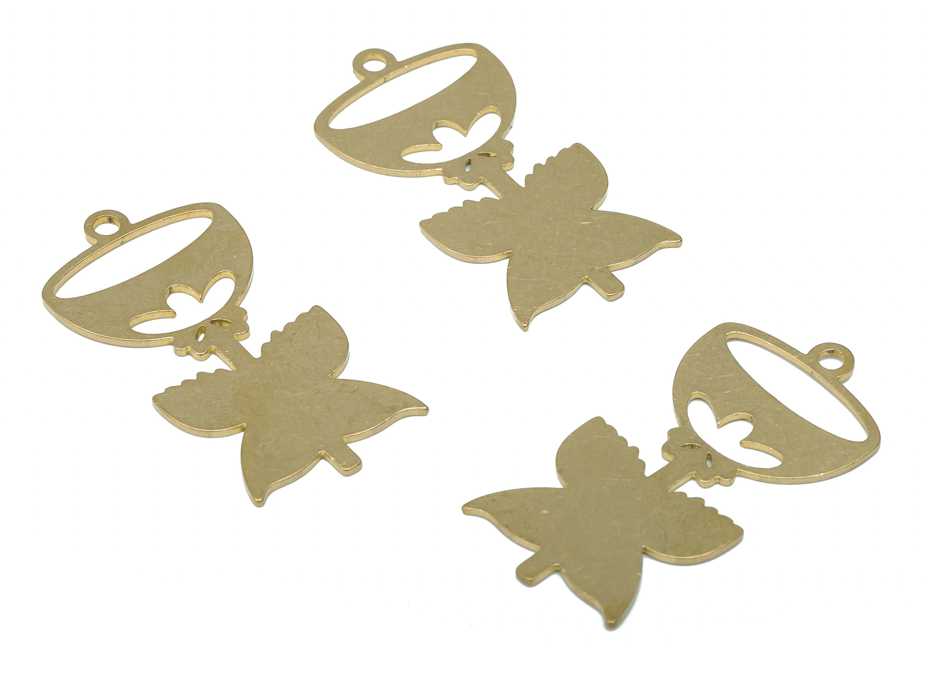 Brass Flower Leaf Earring Charms - Raw Brass Leaf Flower Pendant - DIY Jewelry Making Supplies - 35.7x17.88x0.73mm - PPA3429 - DOMEDBAZAAR