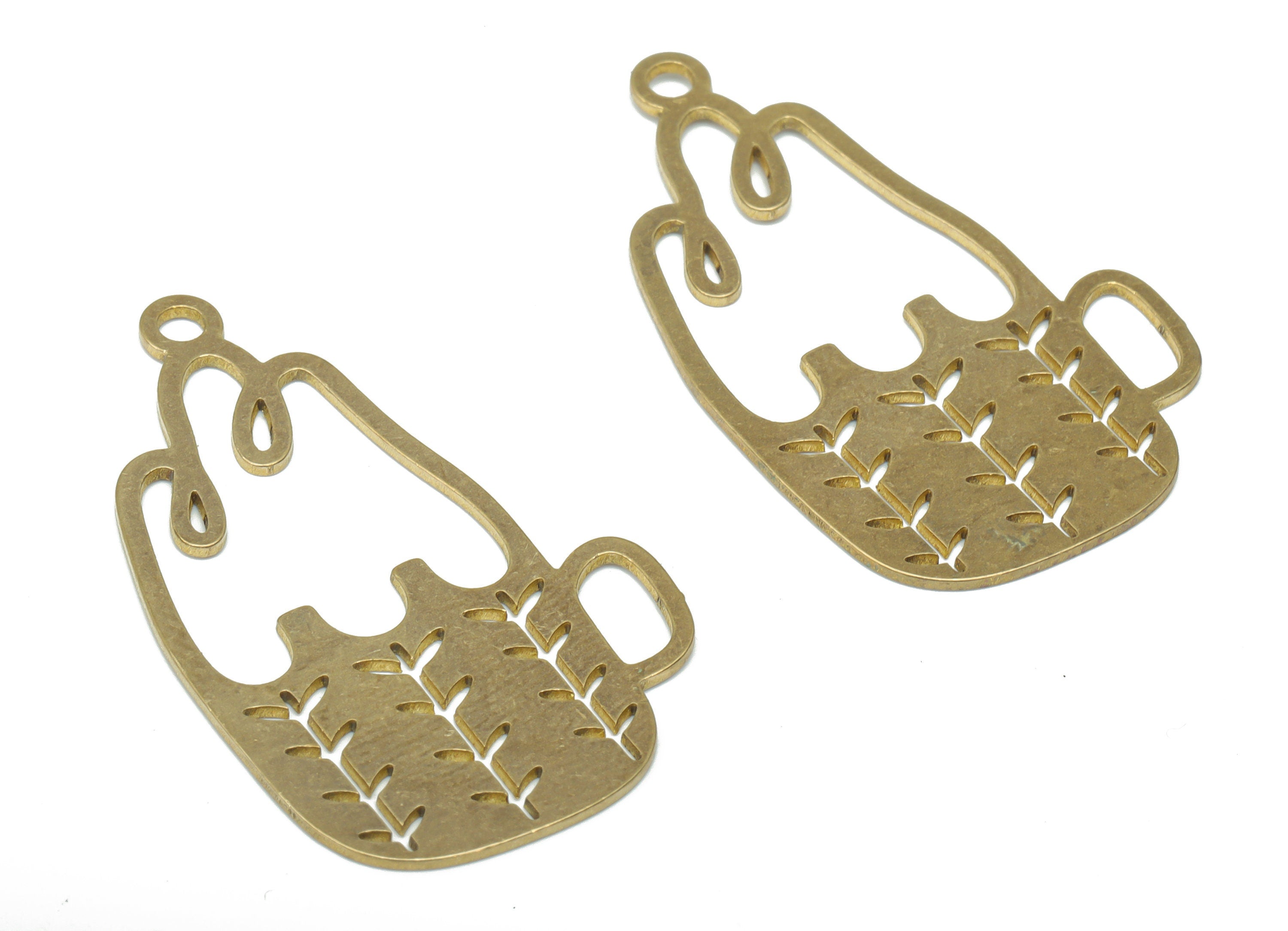 Brass Leaf Cup Earring Charms - Raw Brass Leaves Cup Pendant - DIY Jewelry Making Supplies - 35.92x21.54x0.64mm - PPA3035 - DOMEDBAZAAR