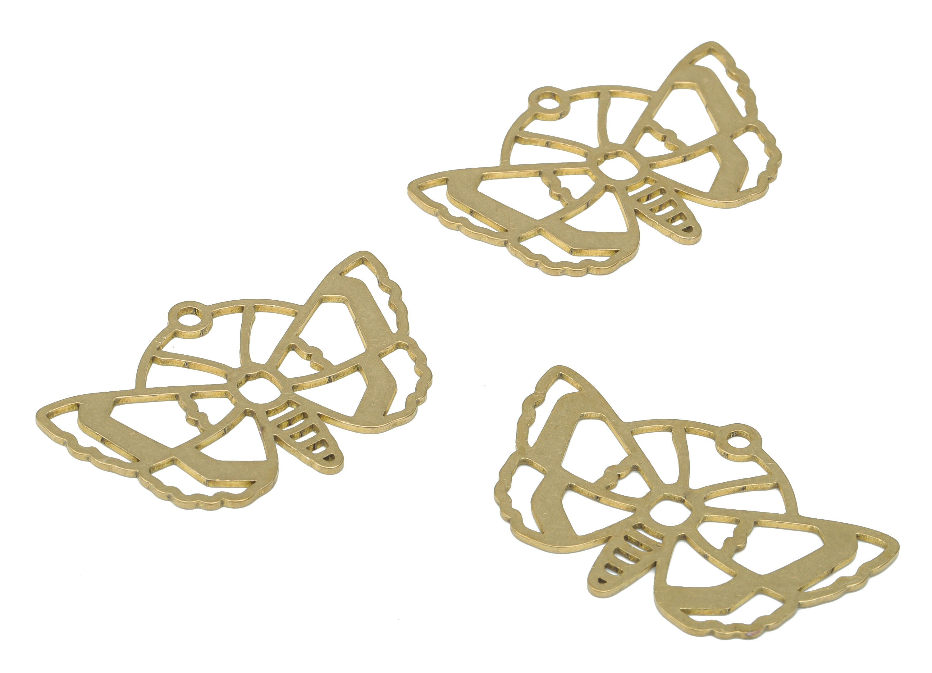 Brass Butterfly Earring Charms - Raw Brass Butterfly Pendant - DIY Jewelry Making Supplies - 34.81x23.32x0.74mm - PPA3085 - DOMEDBAZAAR