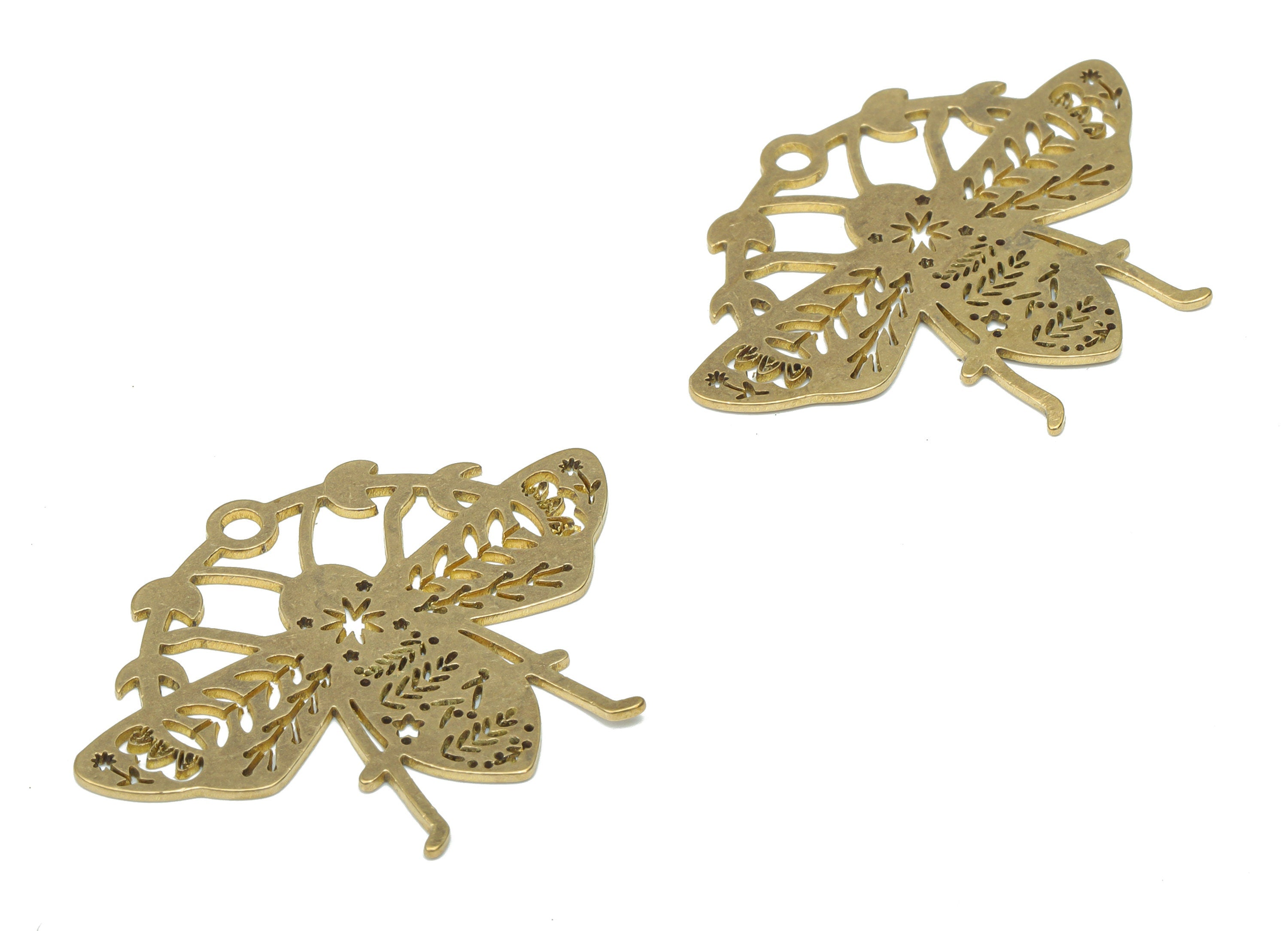 Brass Bee Flower Planet Grass Earring Charms - Raw Brass Star Phase Of The Moon Pendant - Jewelry Supplies - 34.69x26.64x0.64mm - PPA3059 - DOMEDBAZAAR