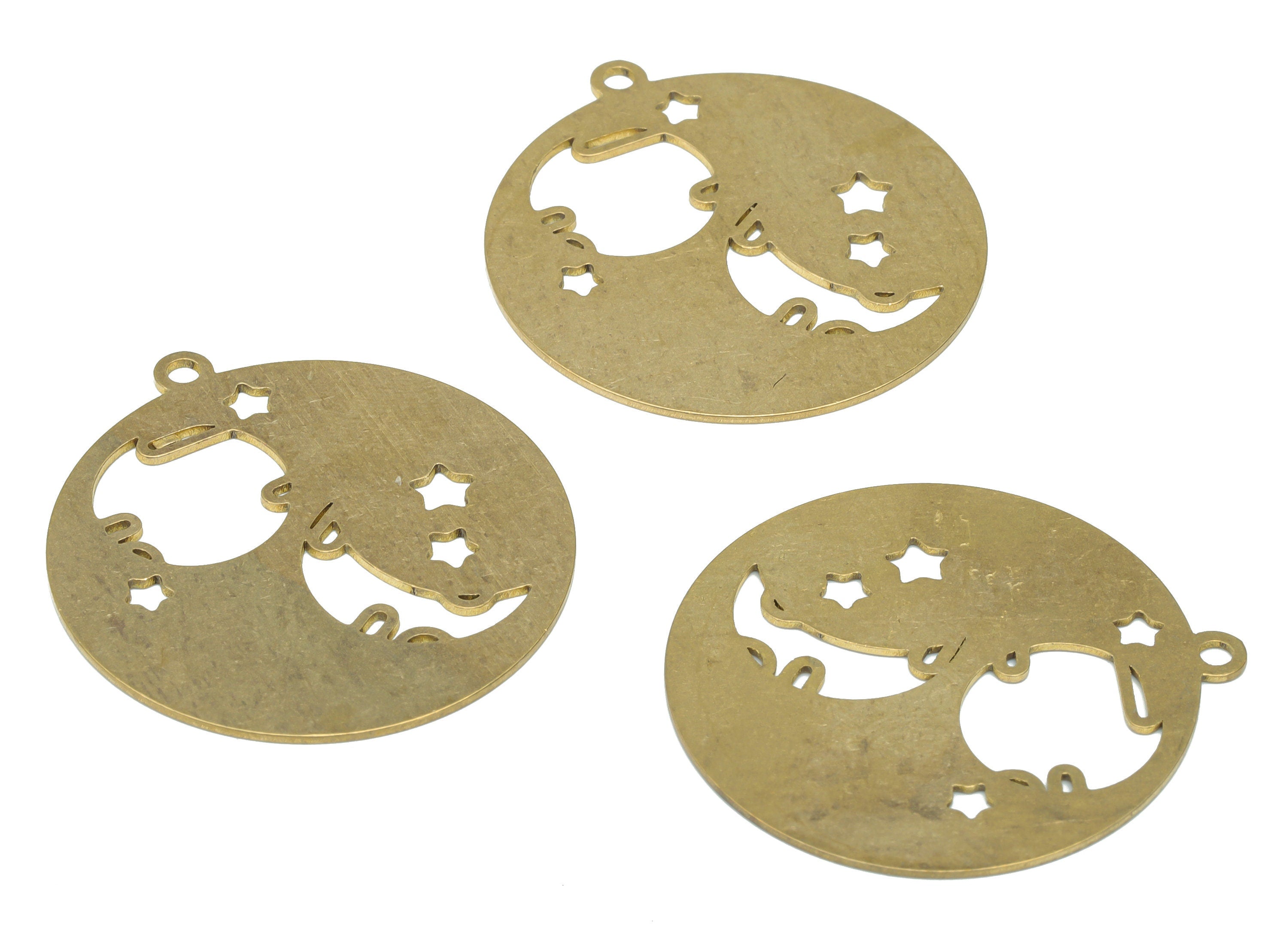 Brass Round Crescent Heavenly Body Earring Charms - Raw Brass Star Moon Pendant - DIY Jewelry Making Supplies - 34.87x31.89x0.65mm - PPA3000 - DOMEDBAZAAR