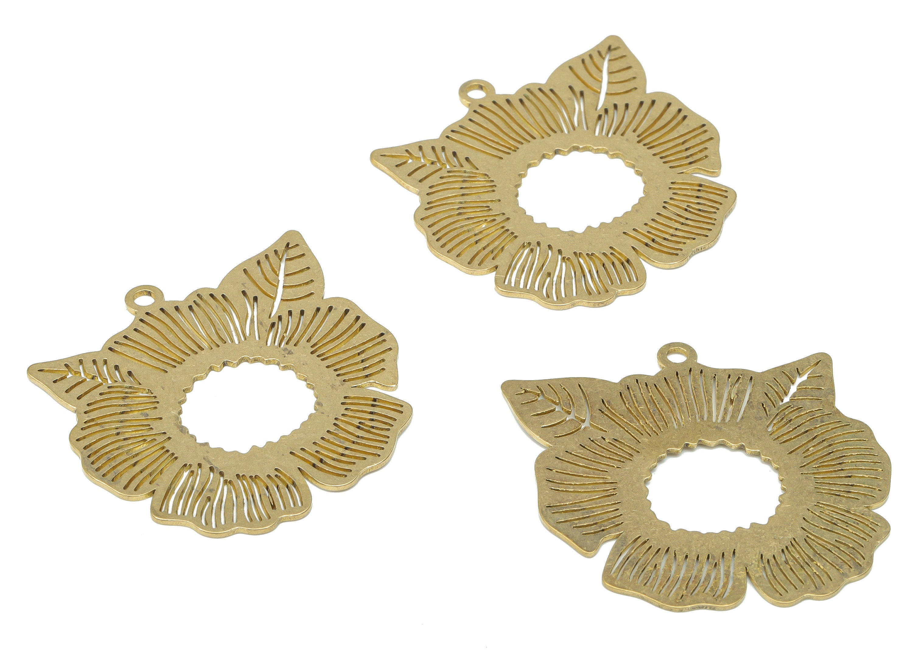 Brass Leaf Flower Earring Charms - Raw Brass Water Plant Pendant - DIY Jewelry Making Supplies - 33.83x33.78x0.64mm - PPA3128 - DOMEDBAZAAR