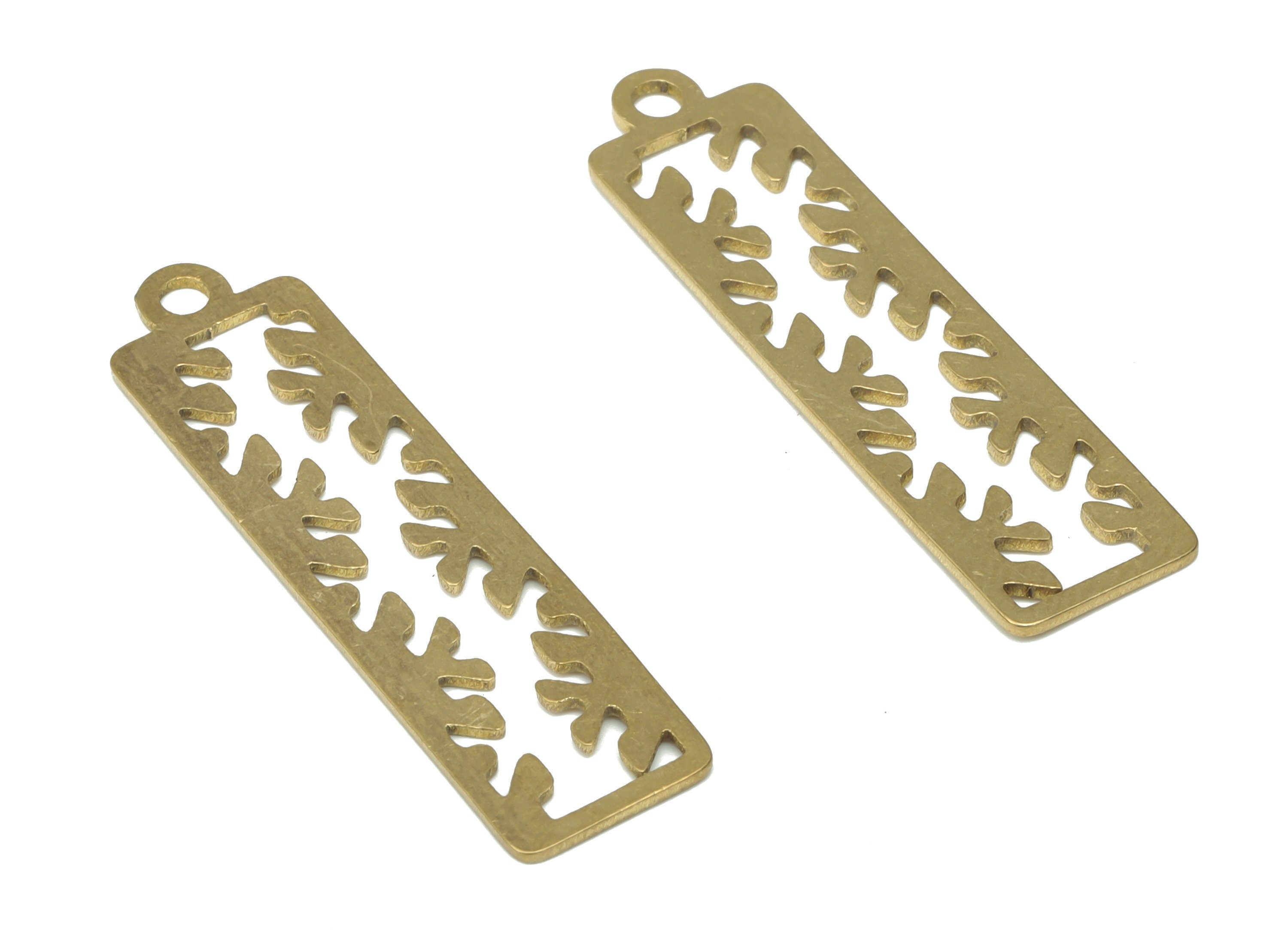 Brass Rectangle Botanical Earring Charms - Raw Brass Rectangle Pendant - DIY Jewelry Making Supplies - 34.77x9.2x0.6mm - PPA2741 - DOMEDBAZAAR