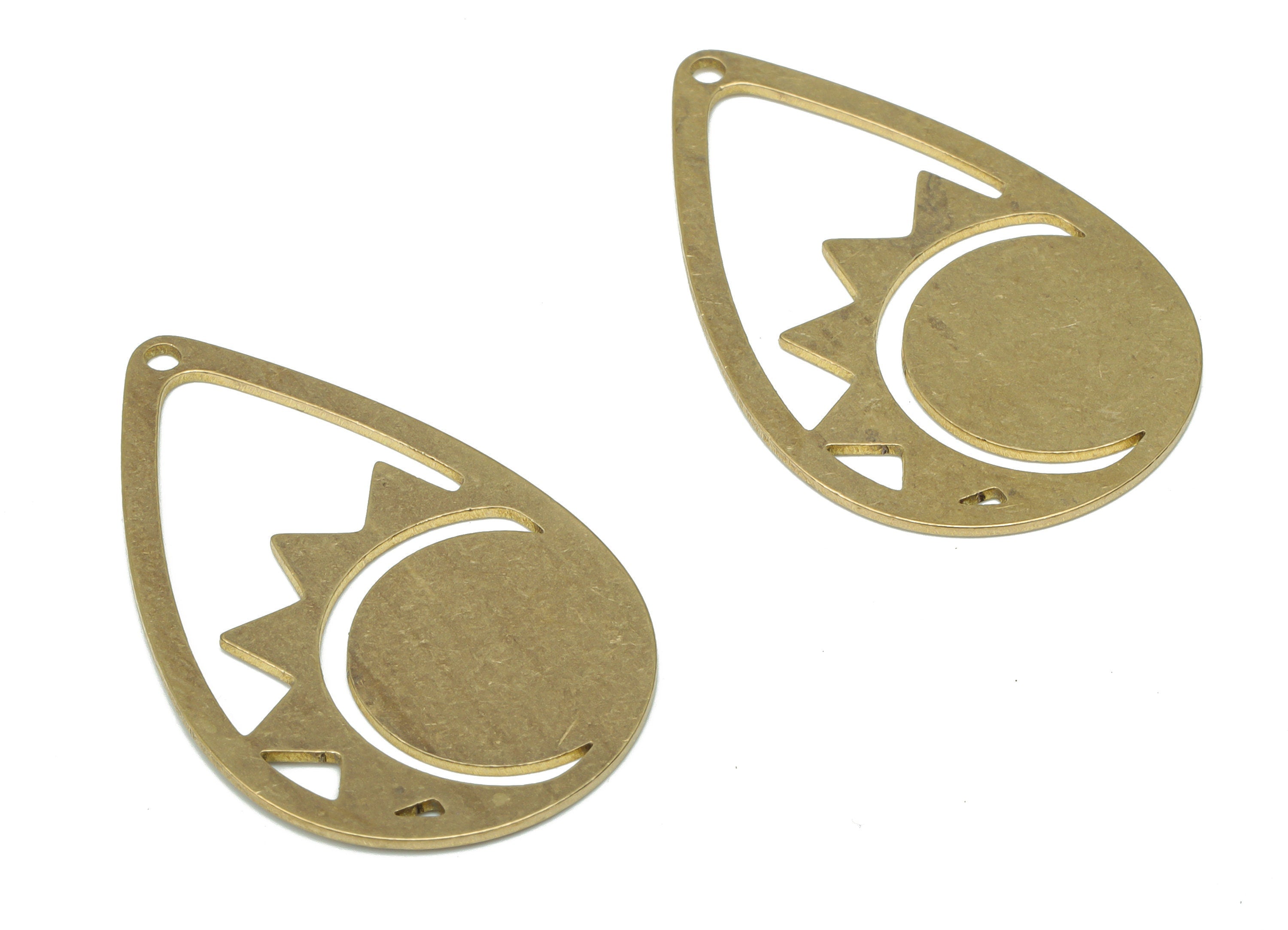 Brass Drop Sun Earring Charms - Raw Brass Sun Drop Pendant - DIY Jewelry Making Supplies - 34.35x21.59x0.64mm - PPA3068 - DOMEDBAZAAR