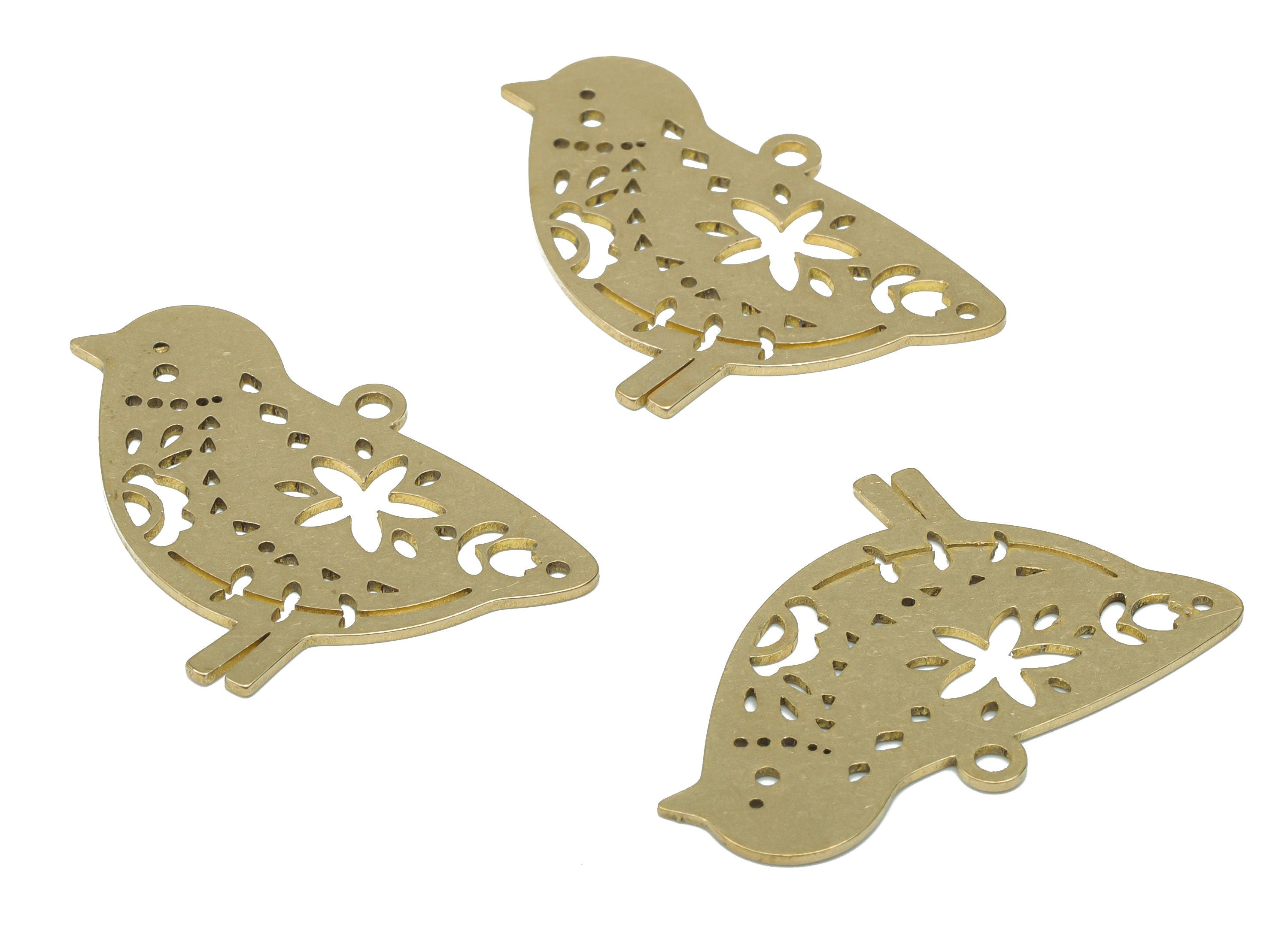 Brass Bird Flower Sparrow Earring Charms - Raw Brass Star Cloud Leaf Triangle Pendant - Jewelry Making Supplies - 36.58x25.2x0.7mm - PPA3259 - DOMEDBAZAAR