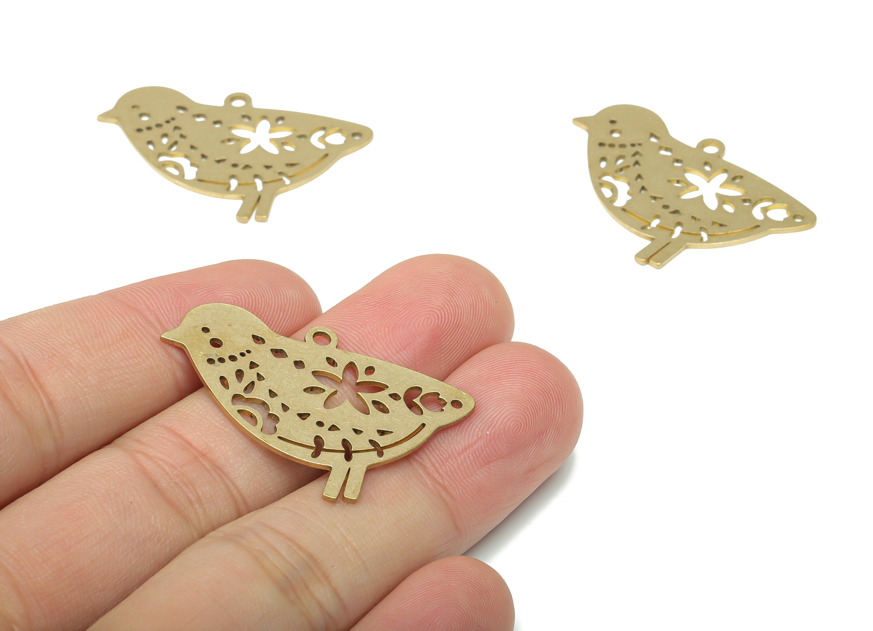 Brass Bird Flower Sparrow Earring Charms - Raw Brass Star Cloud Leaf Triangle Pendant - Jewelry Making Supplies - 36.58x25.2x0.7mm - PPA3259 - DOMEDBAZAAR