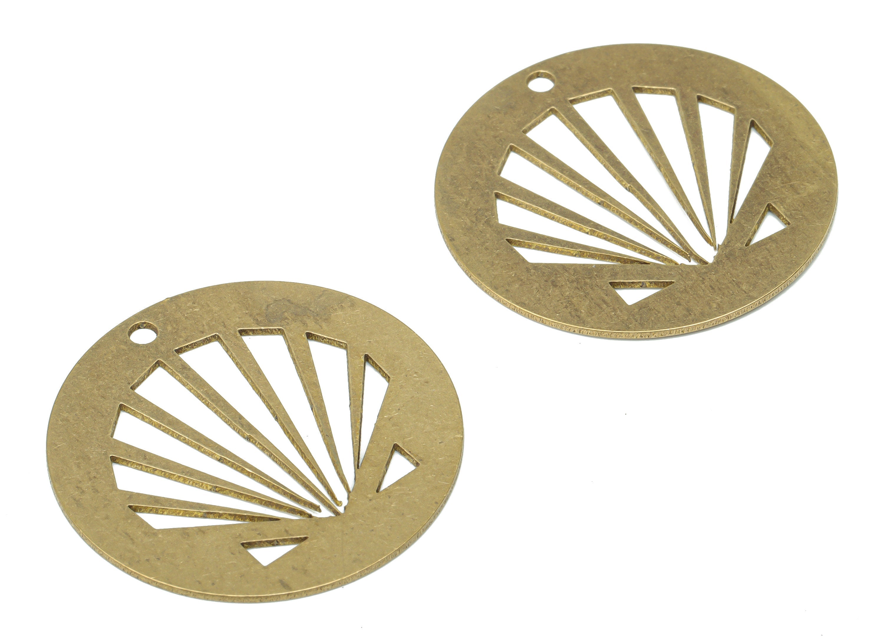 Brass Round Fan Earring Charms - Raw Brass Fan-Shaped Circle Pendant - DIY Jewelry Making Supplies - 29.93x29.93x0.63mm - PPA2890 - DOMEDBAZAAR