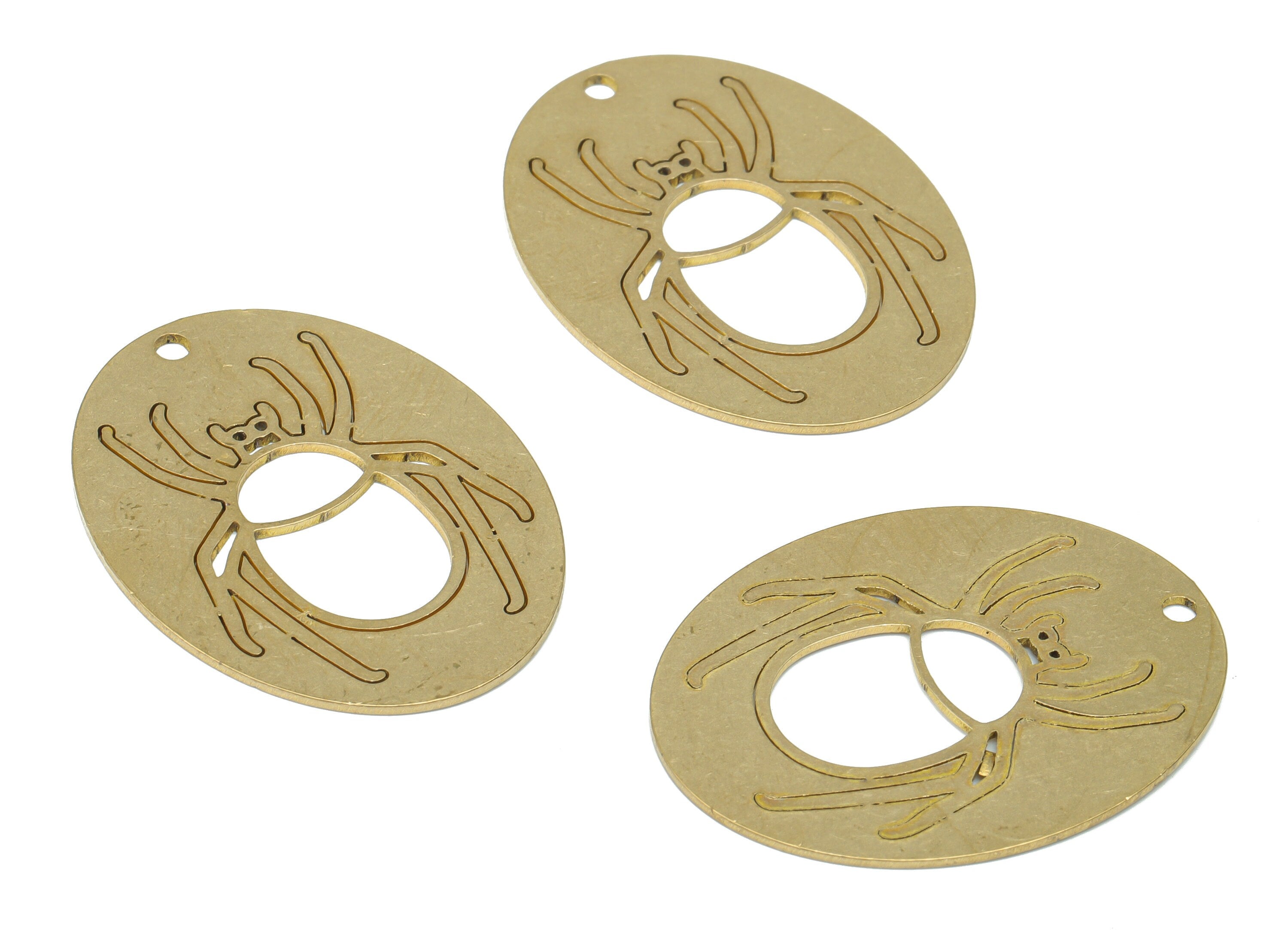 Brass Oval Beetle Earring Charms - Raw Brass Insect Oval Pendant - Black Widow Charm - Jewelry Making Supplies - 34.78x26.42x0.8mm - PPA3080 - DOMEDBAZAAR