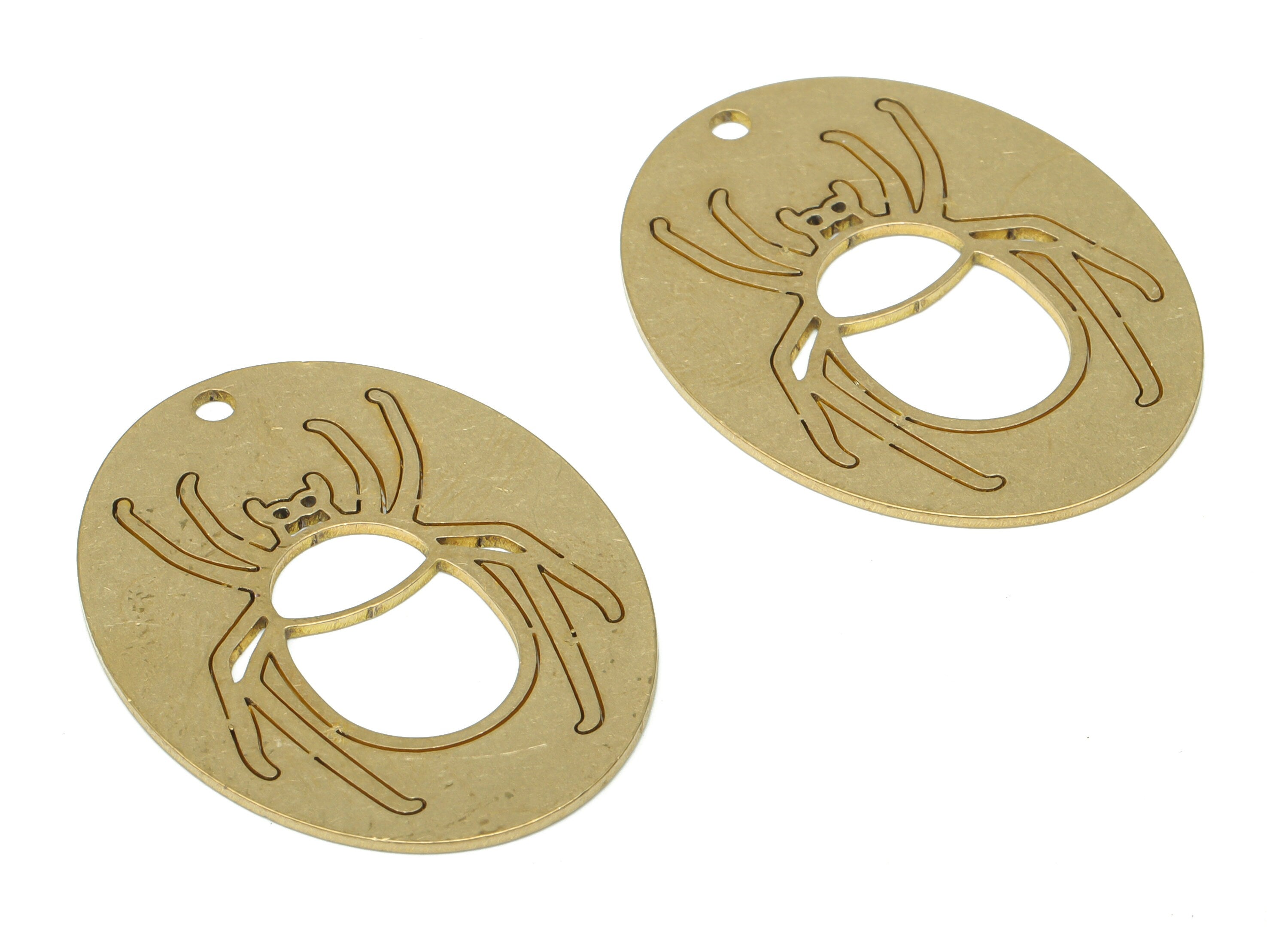 Brass Oval Beetle Earring Charms - Raw Brass Insect Oval Pendant - Black Widow Charm - Jewelry Making Supplies - 34.78x26.42x0.8mm - PPA3080 - DOMEDBAZAAR